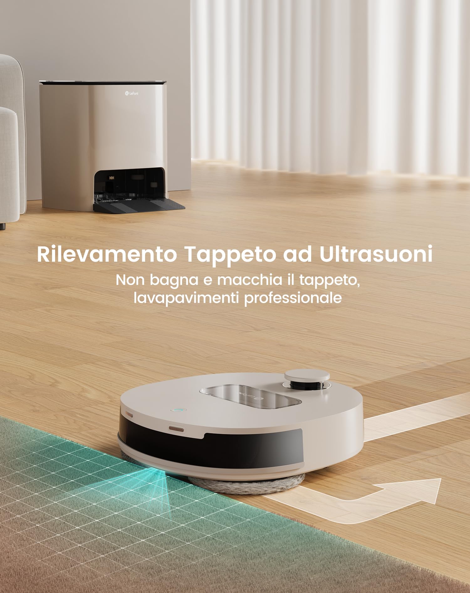 LEFANT T1 Robot Lavapavimenti con Base Autopulente e Asciugatura ad Aria a 40°C, Zone No-Go per Tappeti, Navigazione LiDAR dToF, Riconoscimento Ostacoli, Compatibile con Alexa/App/WiFi