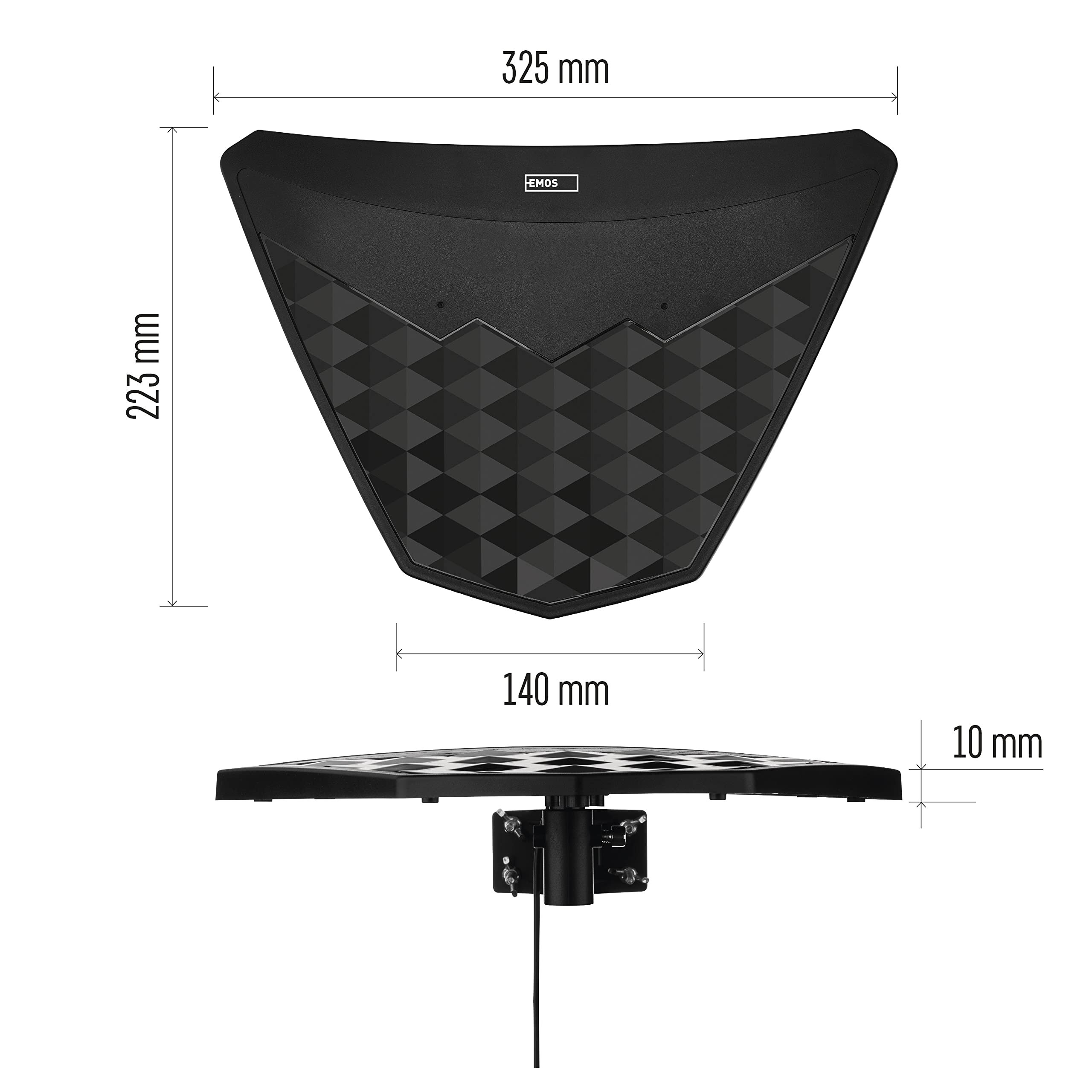 EMOS Antena de TV digital universal Village con amplificador externo, pasiva para HDTV, DVB-T/T2, receptor con filtro LTE, 4G, 5G, máxima calidad de señal Full HD