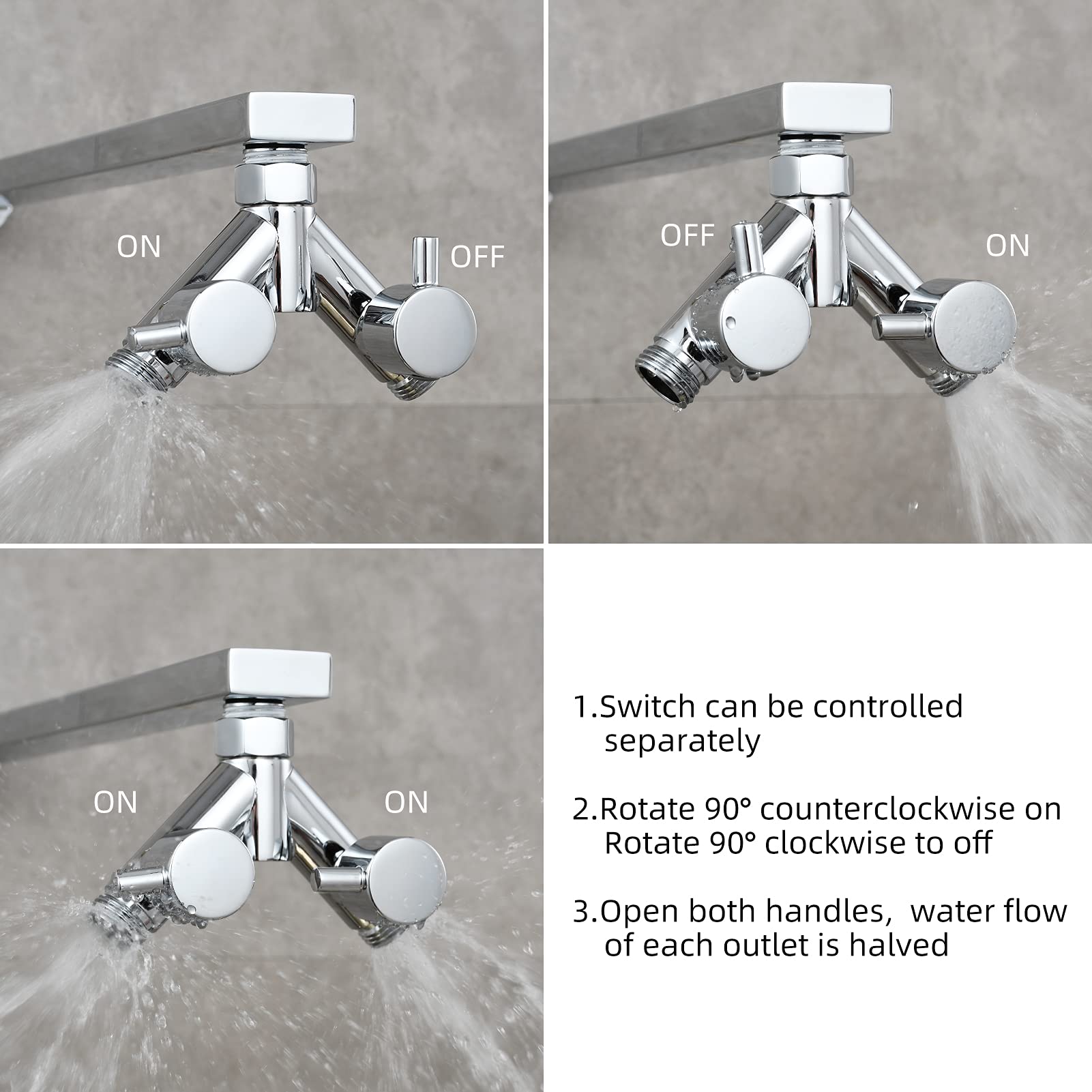 Tecmolog Messing Umstellventil Dusche Absperrventil 2 Wege Y Verteiler 1/2 Zoll für Brauseschlauch und Duschkopf, Chrom, DSF014A