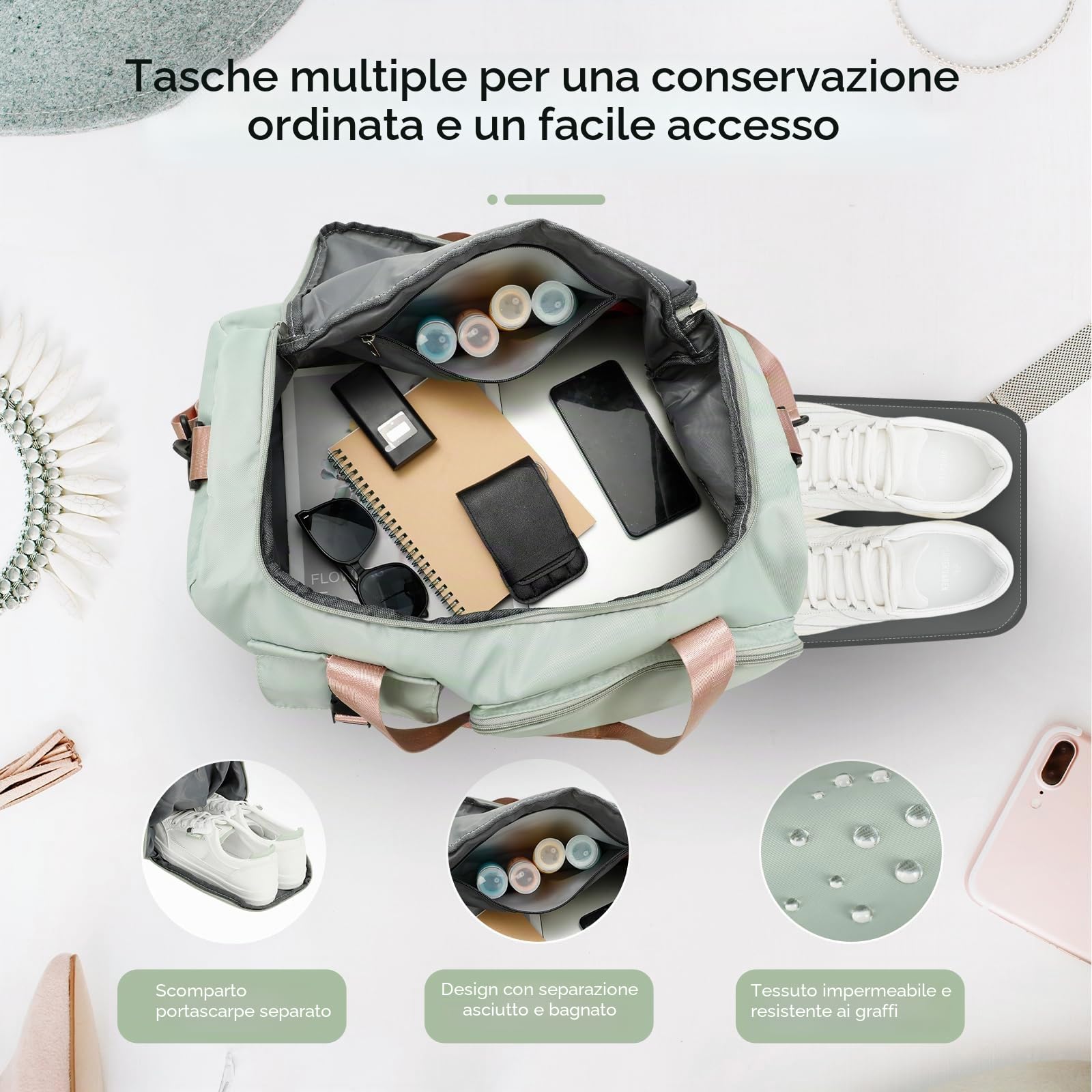 Cozary Borsa Palestra Uomo Donna - 42L Grande Borsone Sportivo - Tessuto Oxford Impermeabile - Borsa Fitness 3 in 1 - Design Multiscomparto - Per Viaggi Palestra Affari