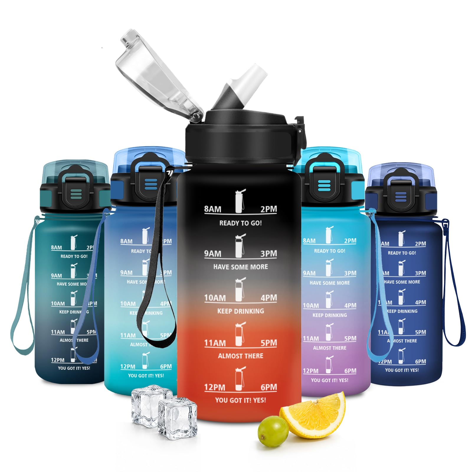 JAPORIA 500ml Water Bottle with Straw, Motivational Water Bottle, Reusable Water Bottles with Time Scale, BPA Free, for School, Office, Hiking