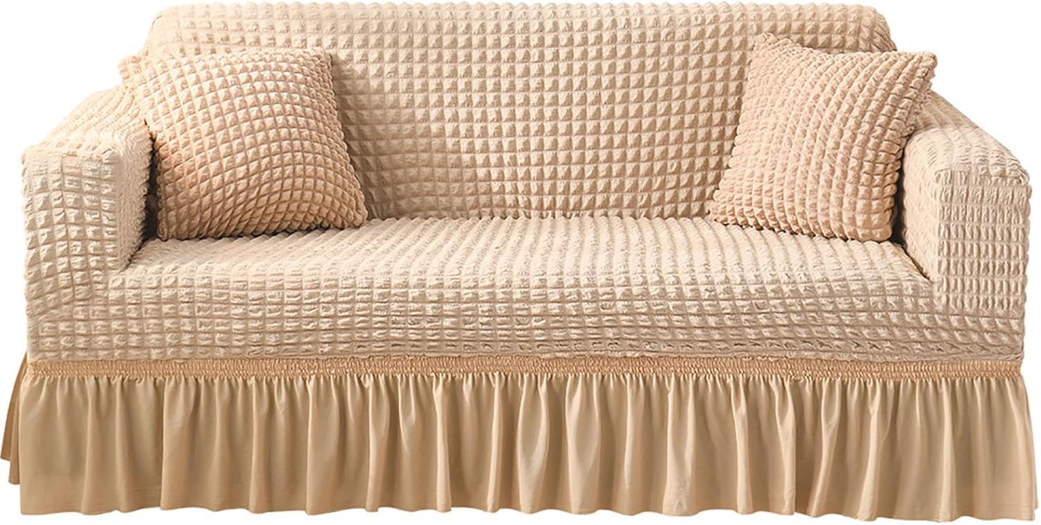 ZJGFCB Stylish Durable Fabric Couch Covers,Super Stretch Sofa Cover For Sectional Sofa,Stylish Non-Slip Sofa Slipcover With Skirt Furniture Protector(Size:3 Seater/190-230cm,Color:G)