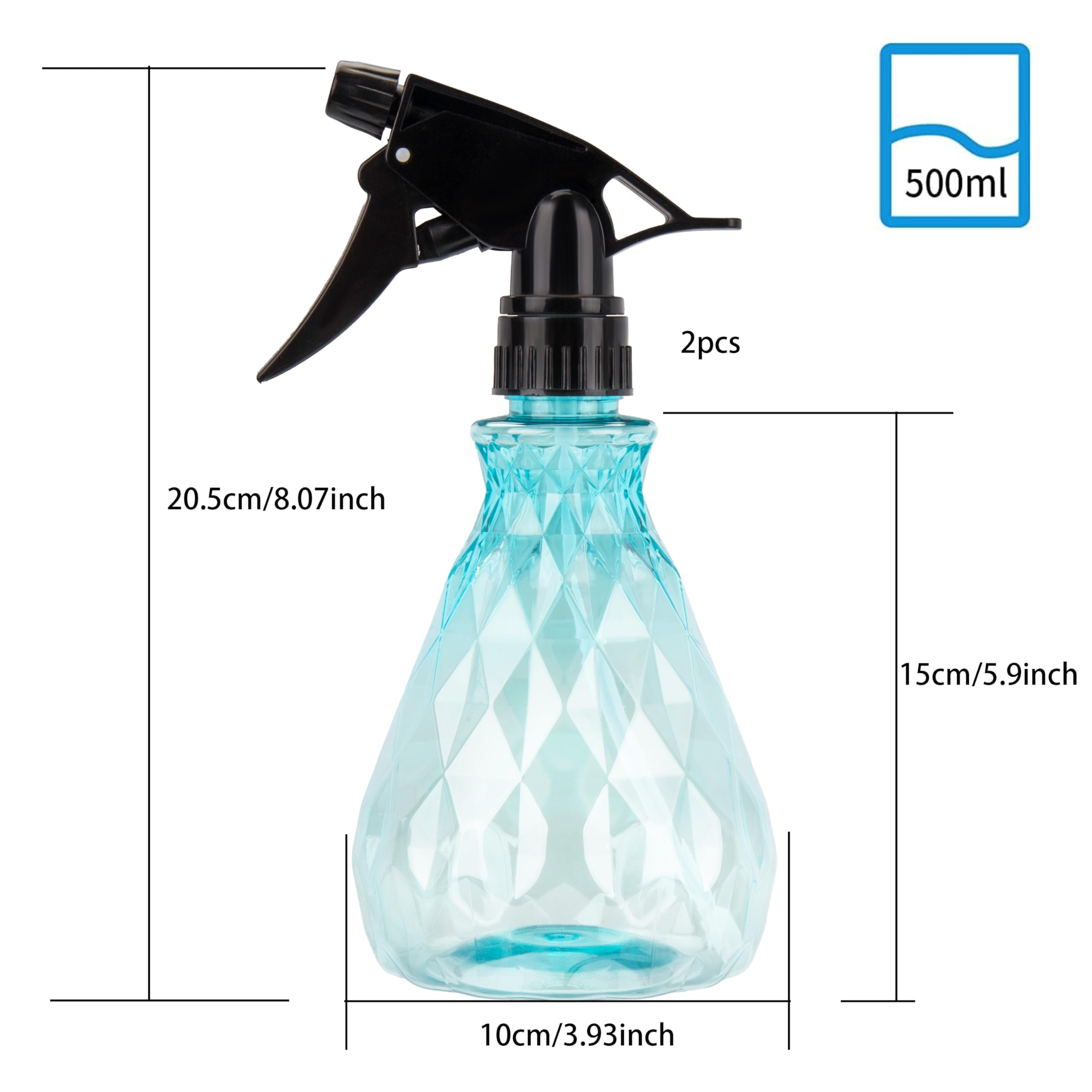 Oiiurly Lot De 3 Vaporisateurs D'eau Vides En Plastique De 500 Ml Avec Brume Fine Et Modes D'injection Pour Le Nettoyage De La Maison, La Coiffure, Le