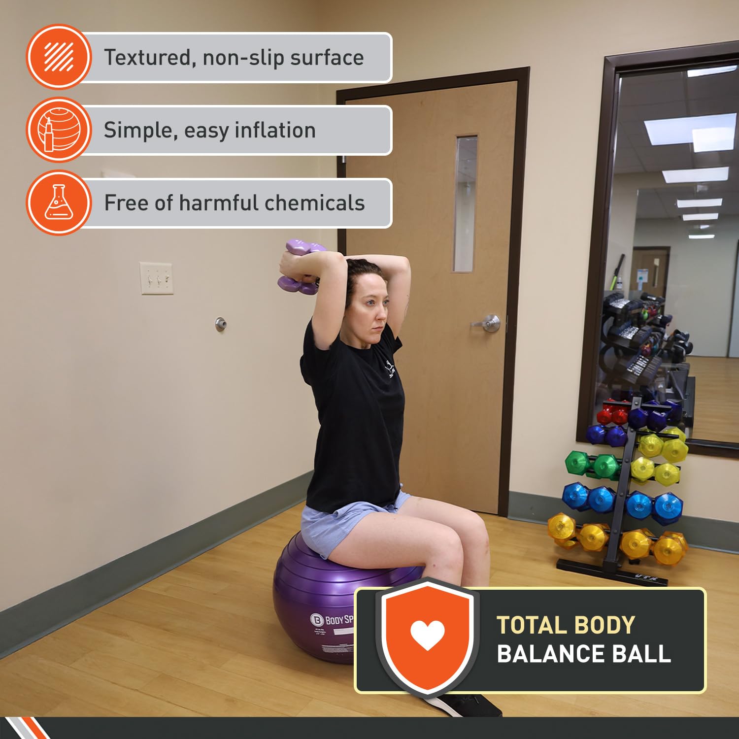 Body Sport Exercise Ball with Pump for Home, Gym, Balance, Stability, Pilates, Core Strength, Stretching, Yoga, Fitness Facilities, Desk Chairs