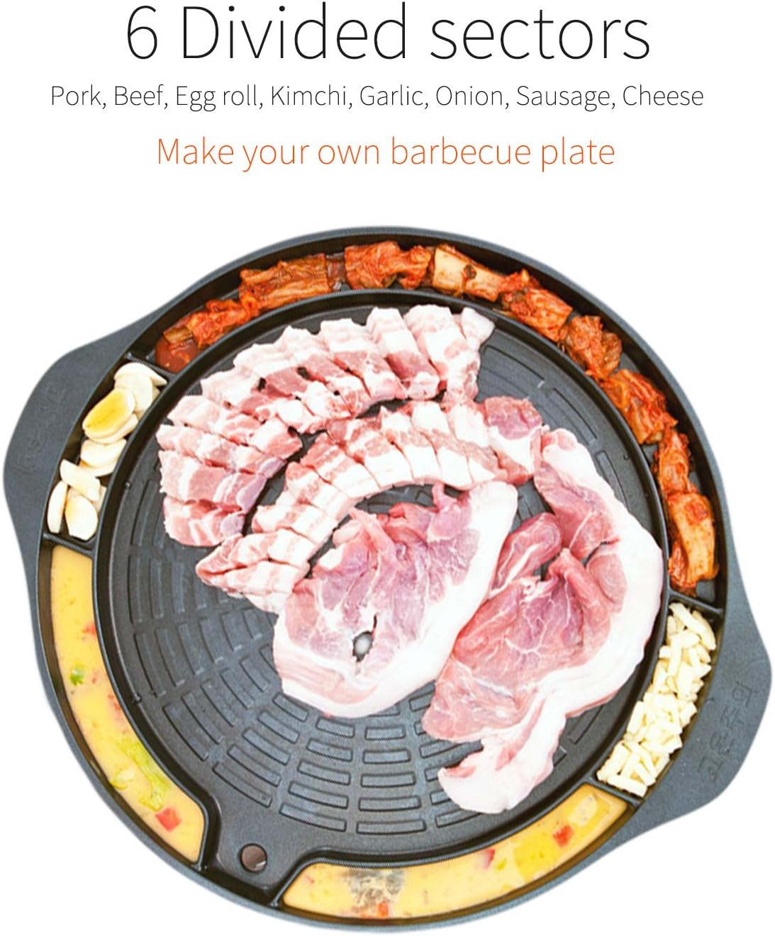 ALL IN KOREAN BARBEQUE STOVETOP GRILL PAN - 17 inches Round type Dom Pan Structure Non Stick Coated Family Size Free Stainless Tongs Included