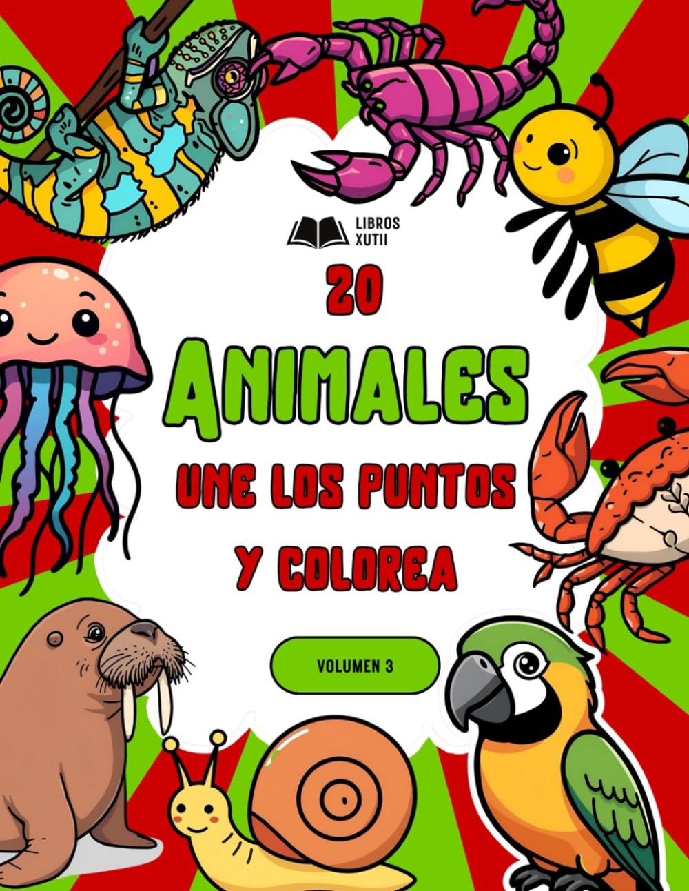20 ANIMALES: Une los Puntos y Colorea: VOLUMEN 3: Libro de Actividades para Niños de 4 a 8 Años | Insectes, Aves y Criaturas Curiosas (Tucán, Camaleón ... (Une los puntos y colorea Español/Ingles))