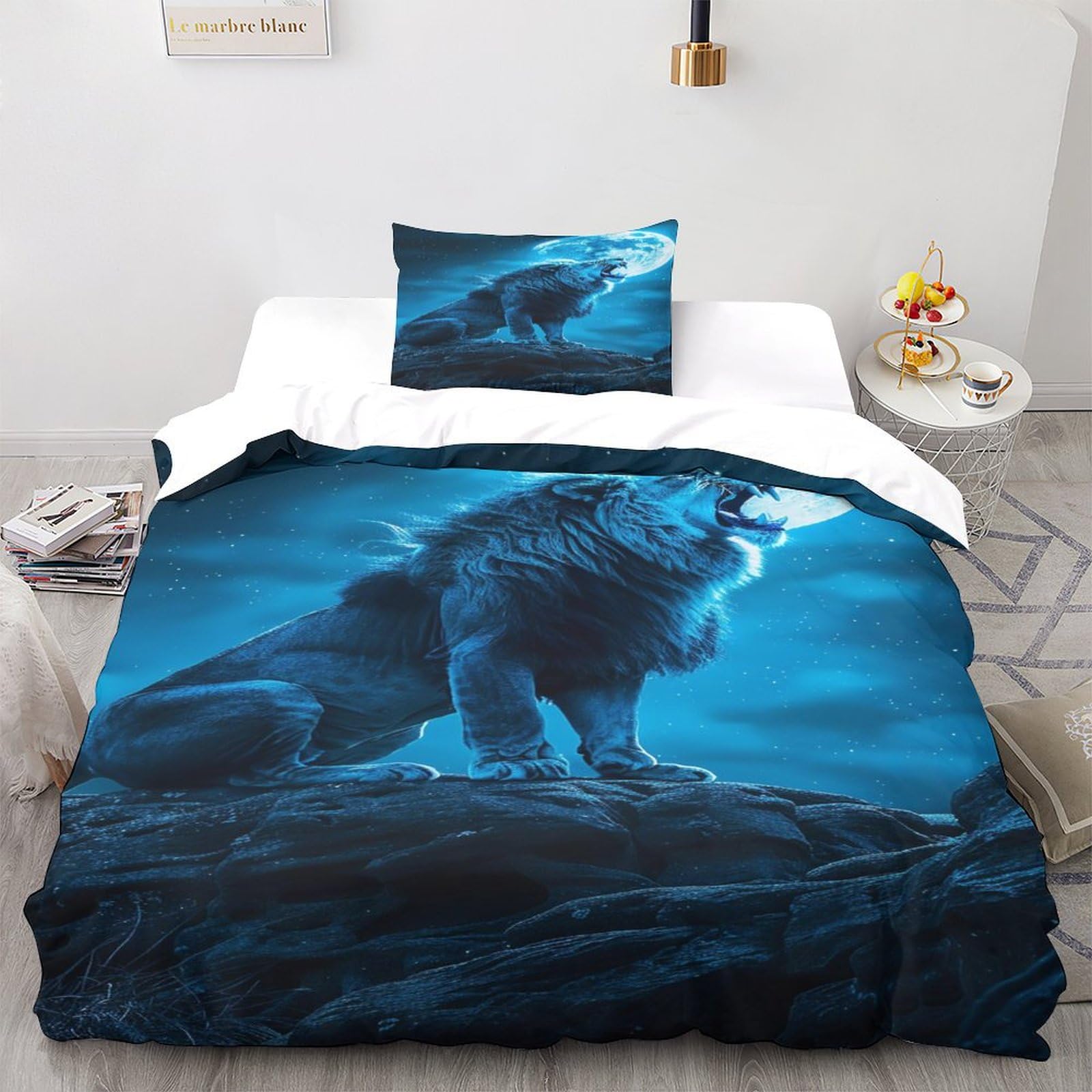 Löwen-Bettwäsche-Set, 3D-Druck, Bettbezug-Set mit Kissenbezug, Bettwäsche, Bettbezug, Heimtextilien, Einzelbett (135 x 200 cm)