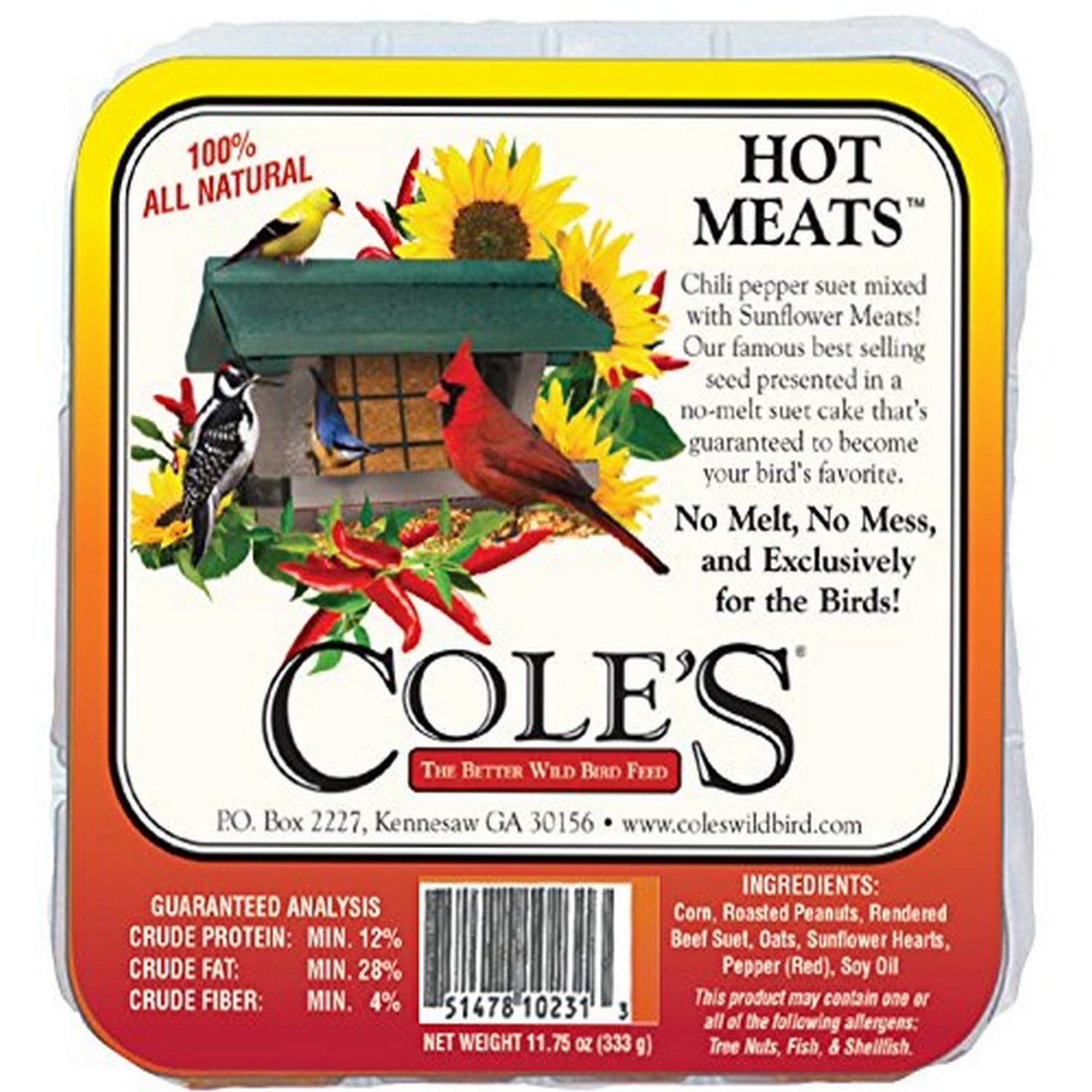 Cole's Wild Bird Products HMSU Hot Meats Suet Cake, 11.75-Ounce