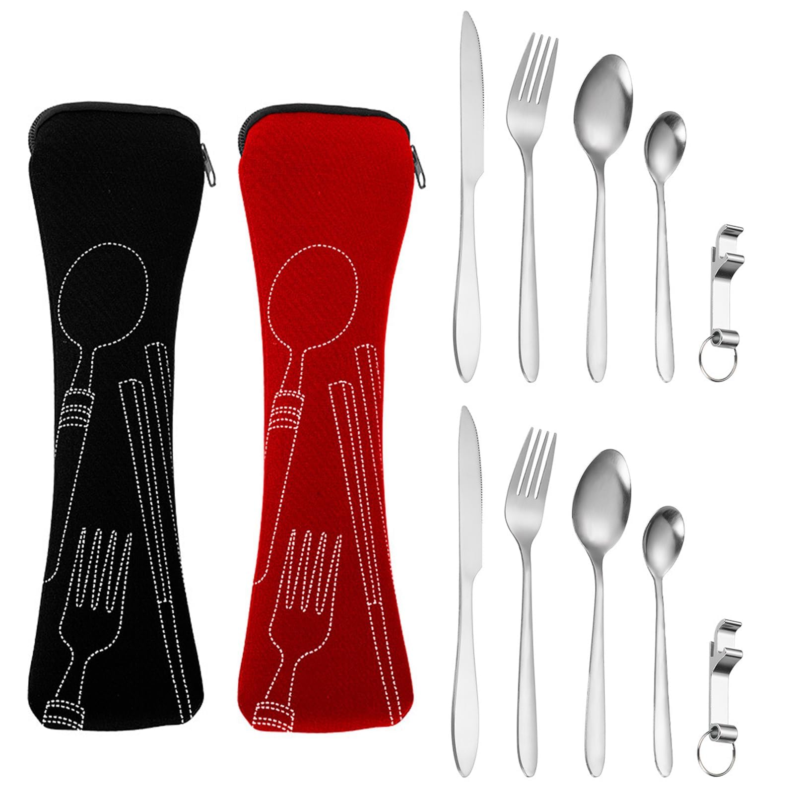 Travel Cutlery, 2 Sets Stainless Steel Cutlery Set with Portable Pouch Case