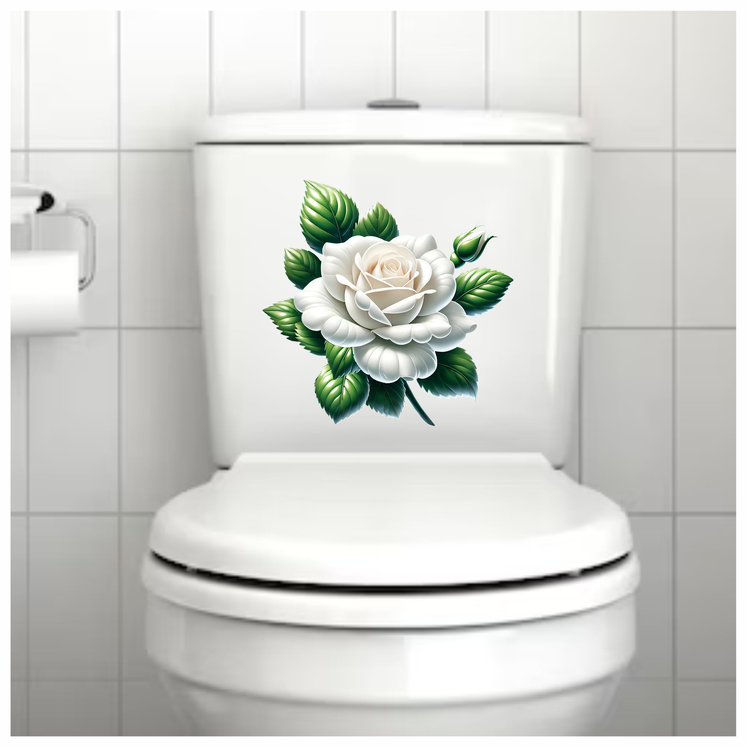x4 White Rose Flower Vinyl Stickers Cover Marks Non Transparent Waterproof Floral Art Decals 1@ 20cm Tall Ideal for Toilets or car. 3@ 7cm Tall Ideal for Phone case Cups & Wine Glass (Rose White) - Image 2