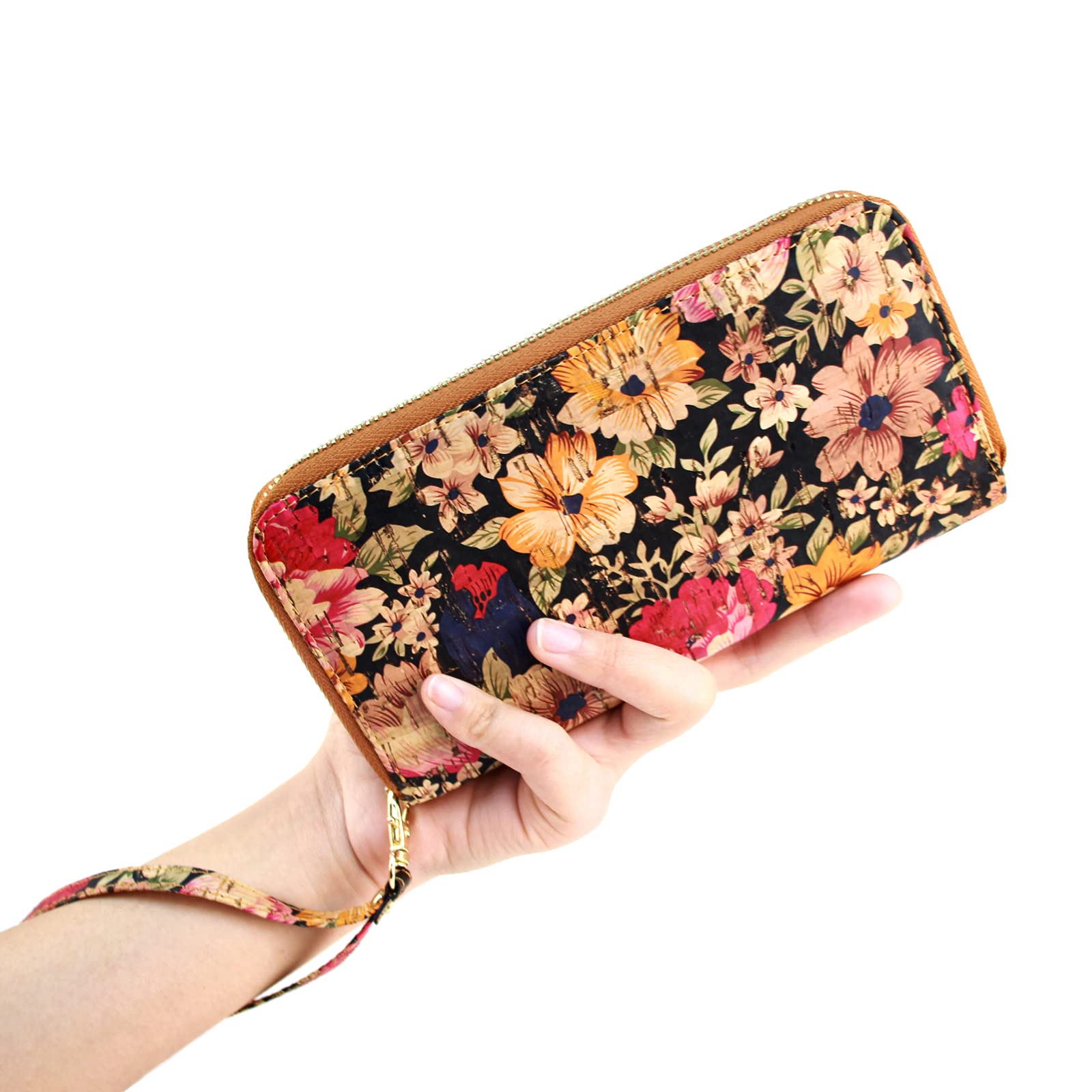 BOSHIHO Portafoglio da Donna in Sughero Vegano, Grande Capacità per Smartphone Pochette Lunga con Cerniera con Porta Carte di Credito Portamonete, Regalo Vegano