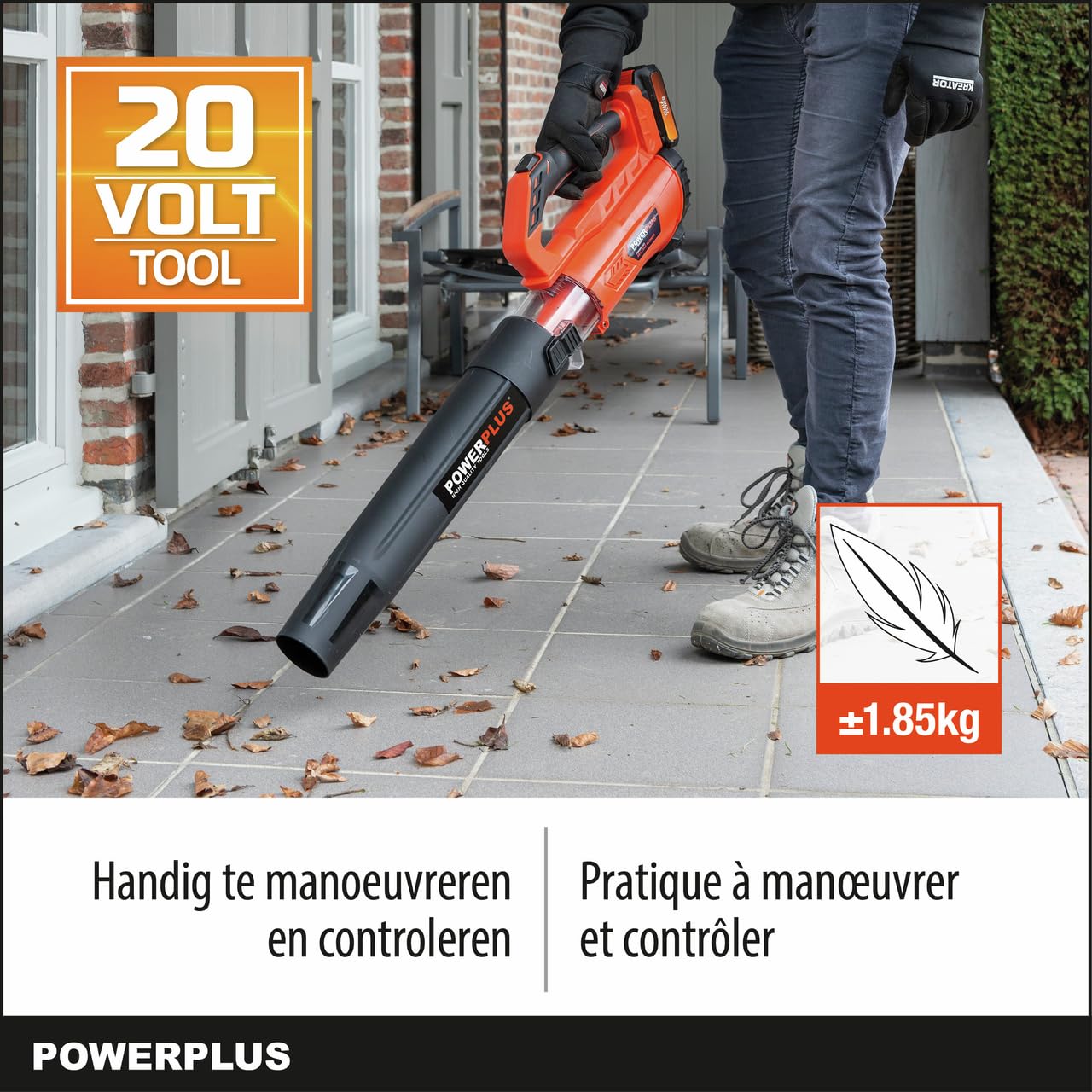 Powerplus POWEBG7521-20 V - Soffiatore per foglie a batteria, velocità massima dell'aria 145 km/h, attrezzi da giardino, senza batteria e caricatore