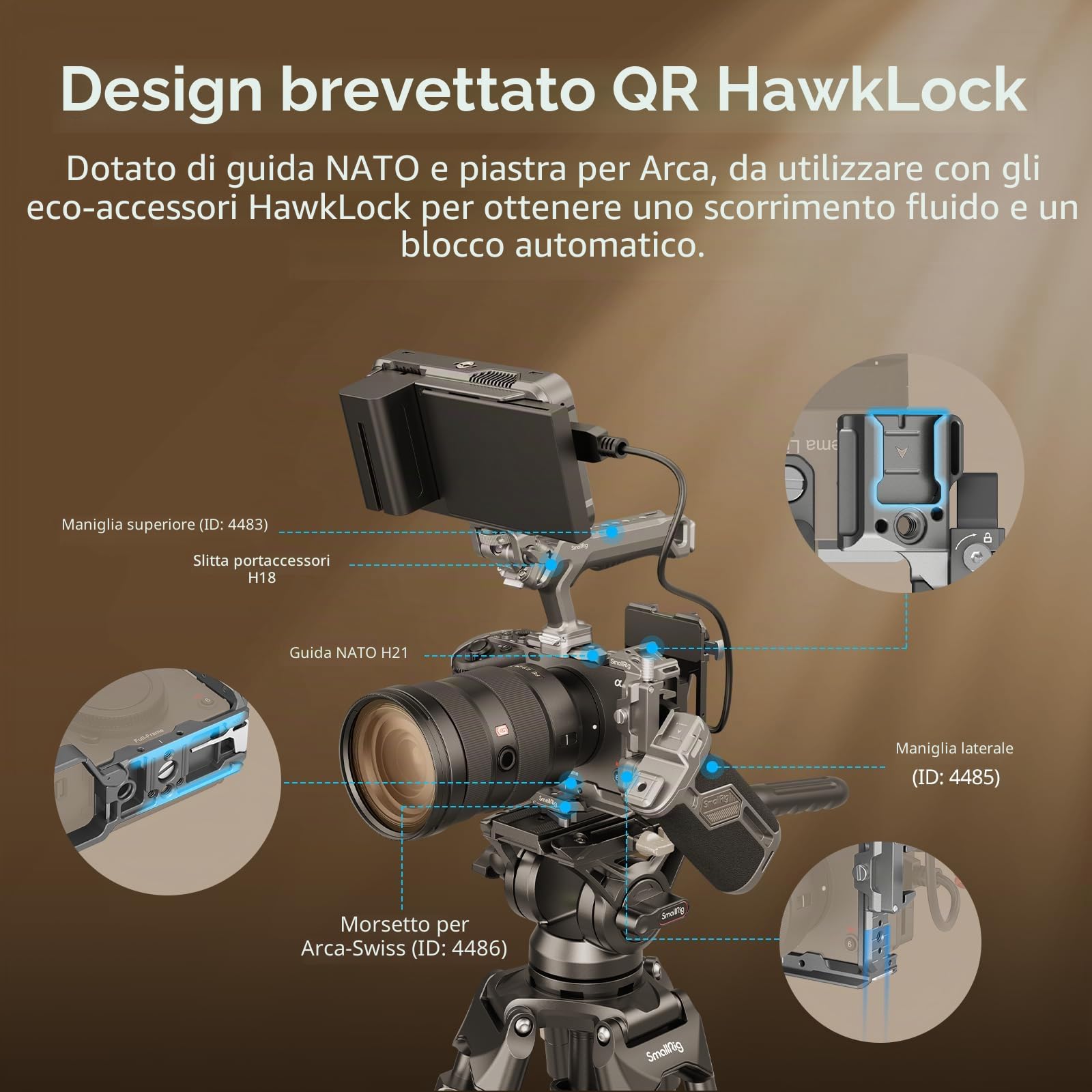 SMALLRIG FX3/FX30 HawkLock Quick Release Cage Kit per Sony FX3 / FX30 con Estensione Maniglia XLR, Cinturino da Polso e Morsetto per Cavi per HDMI, QR NATO Rail/Piastra QR per Arca - 4771