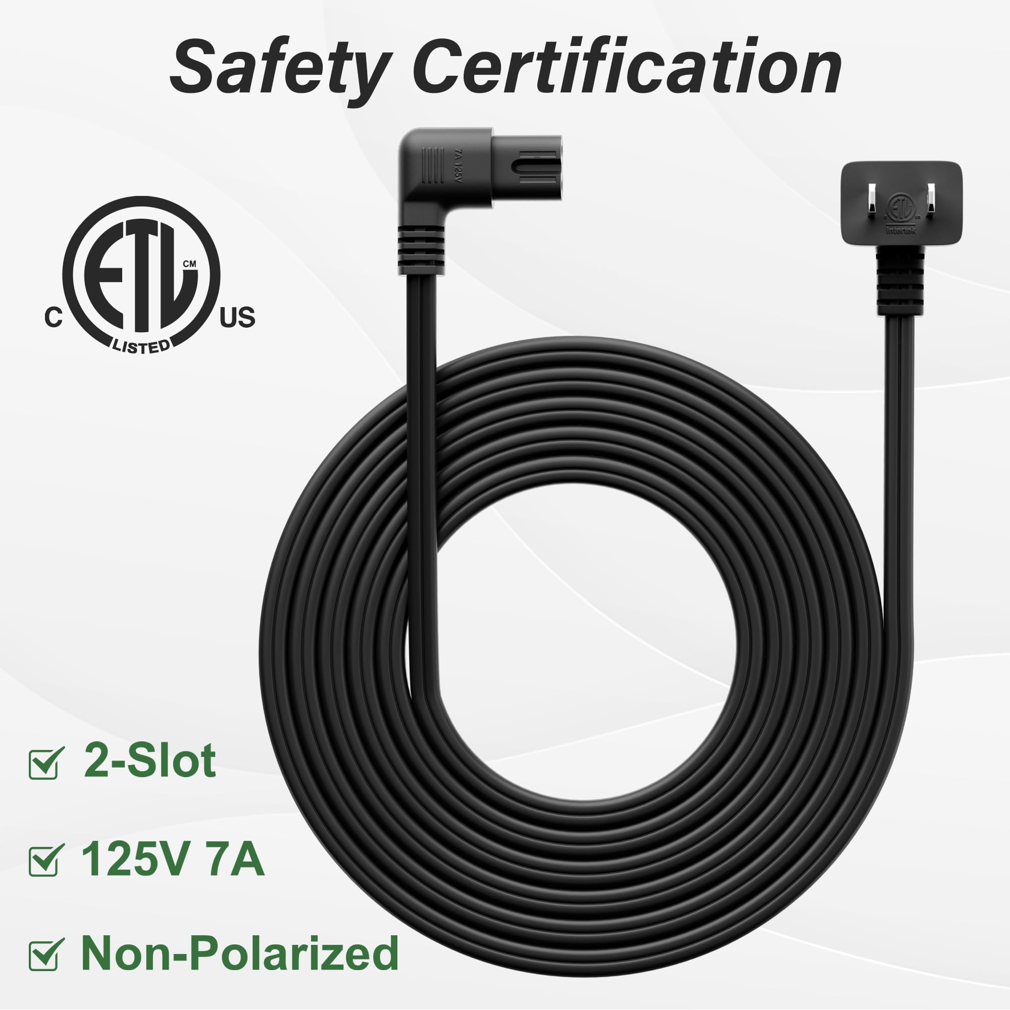 Amazon.com: Angled 2-Slot Non-Polarized Angle Power Cord 20 FT, 90