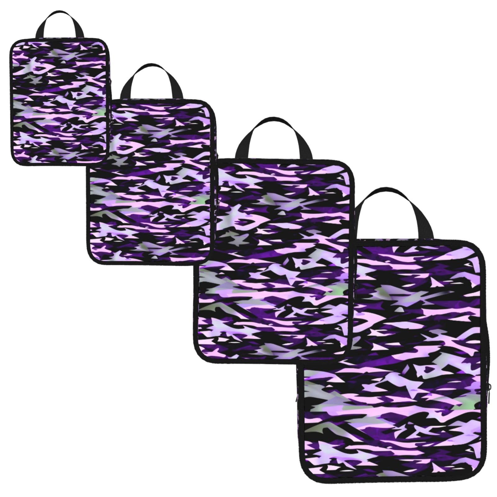American Camouflage Purple Print 4 Set Compression Packing Cubes for Suitcases,Expandable Storage Bags Organizers