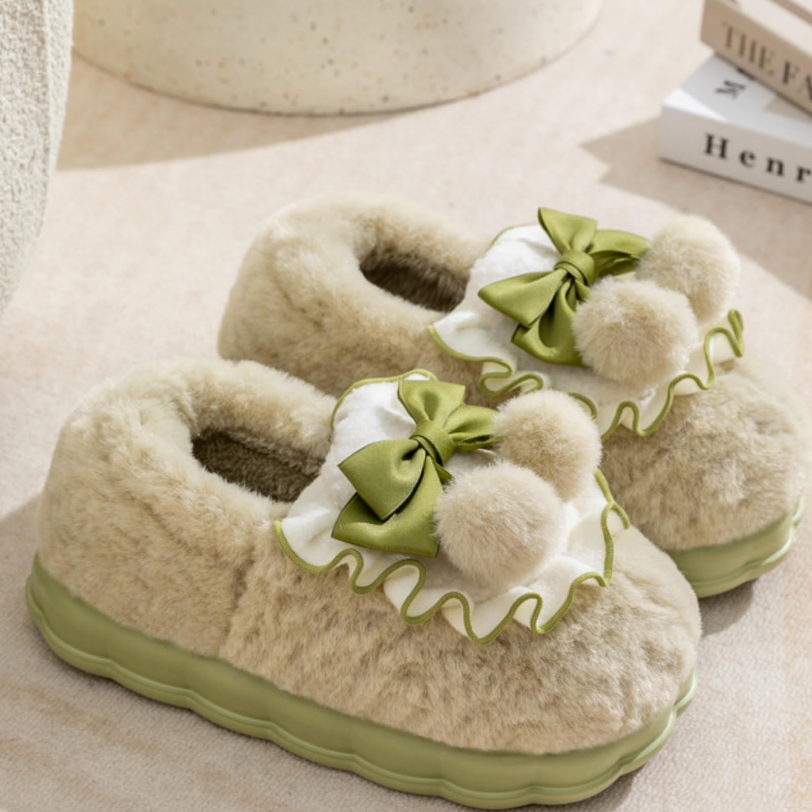 Pantofole Donna Schede di Cotone Bowknot per Donne Inverno Interno Casa Anti-Slip Scarpe di Cotone Addensato per Uomini Inverno-rosa-36-37