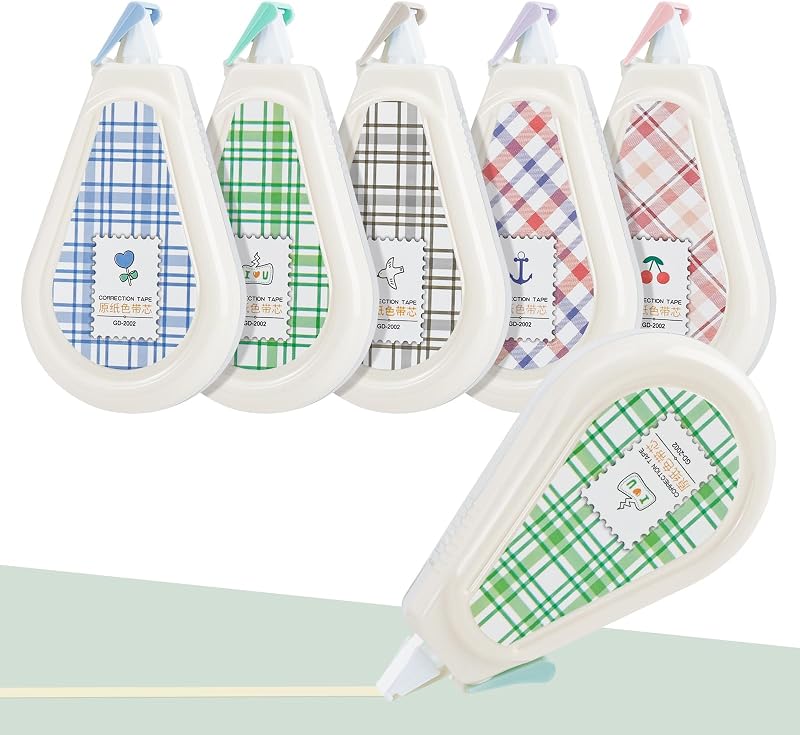 5 Pcs Aesthetic Beige Correction Tape, Smooth Tapes, Plaid Patterns | Quick Dry Beige Tapes for Instant Corrections, Easy to Use White Tape Out Applicator Set for Office Note Taking, Journaling
