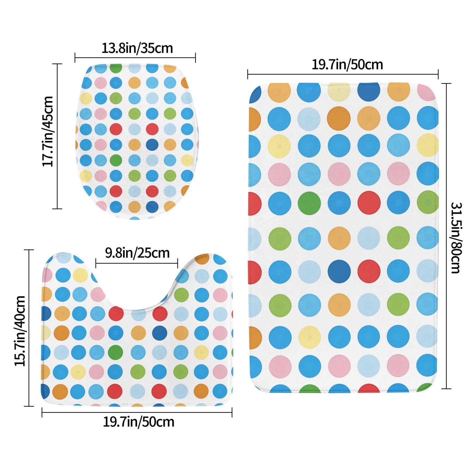 Lot de 3 tapis de bain antidérapants et absorbants en flanelle avec motif à pois bleus
