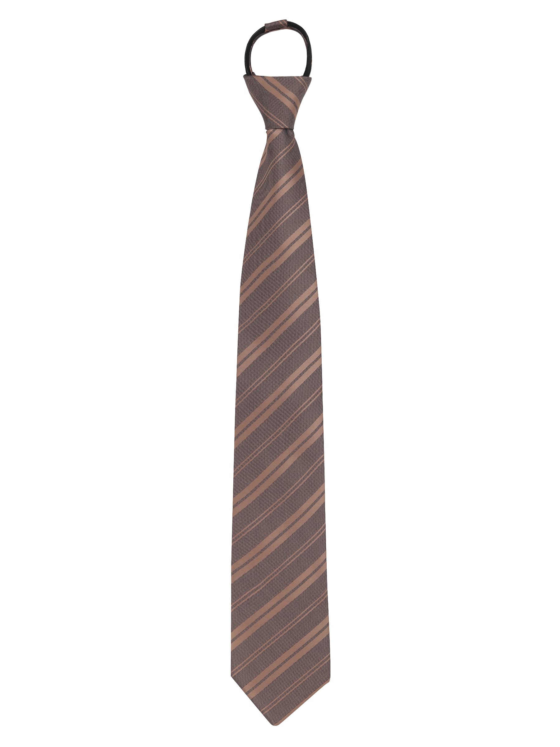 Wanying Men's Striped Light Brown 3.14''/ 8Cm Classic Tie Pre-Tied With Zip Security Safety Zipper Necktie Business Neckwear Formal Business Wedding Length 18.89''/ 48Cm - Striped Brown
