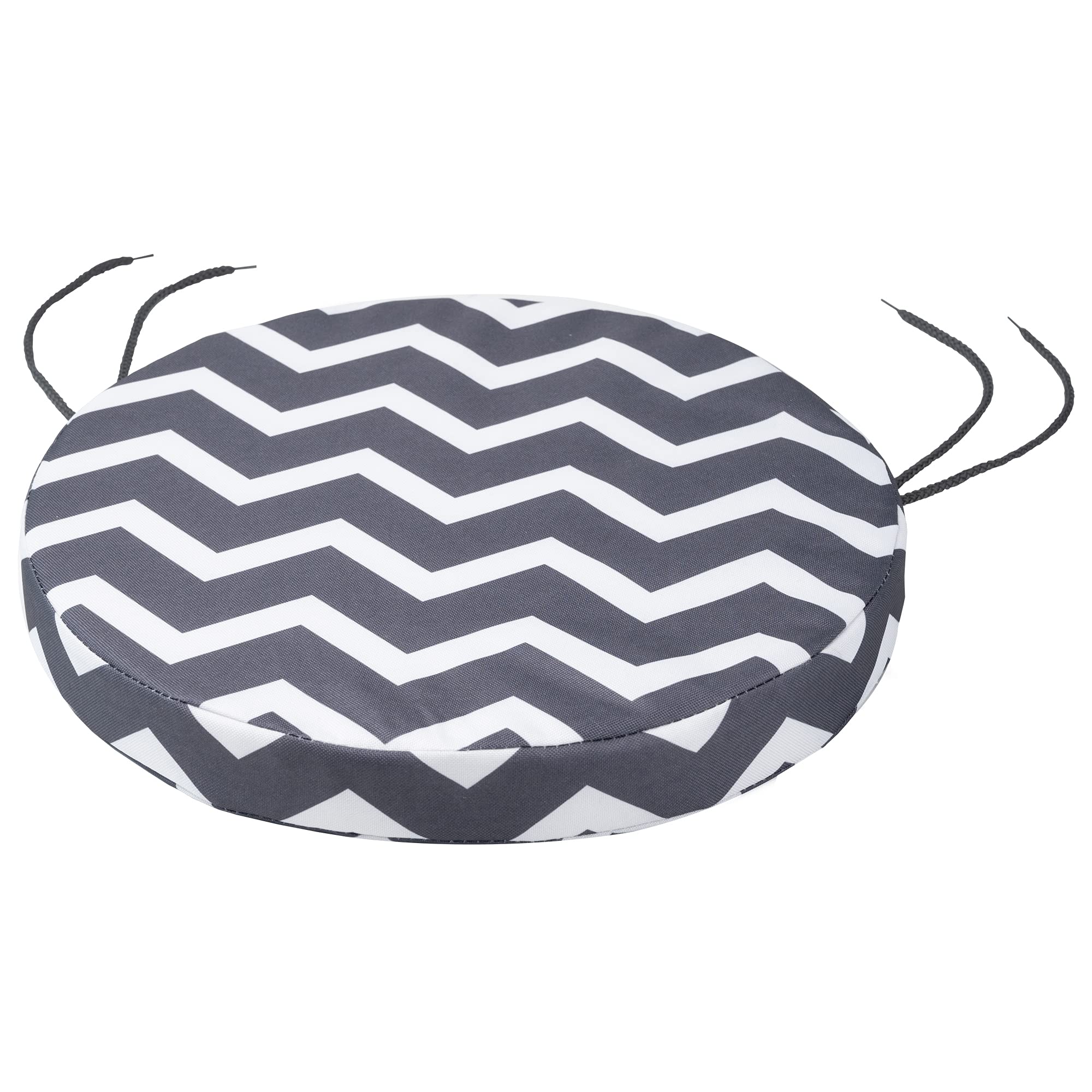 Softillo Zig Zag Graphite Round Bistro Circular Chair Cushion With Seat Ties – 40Cm, Indoor And Outdoor Furniture Seating, Water-Resistant Polyester, Patio, Kitchen Dining, Lawn & Garden