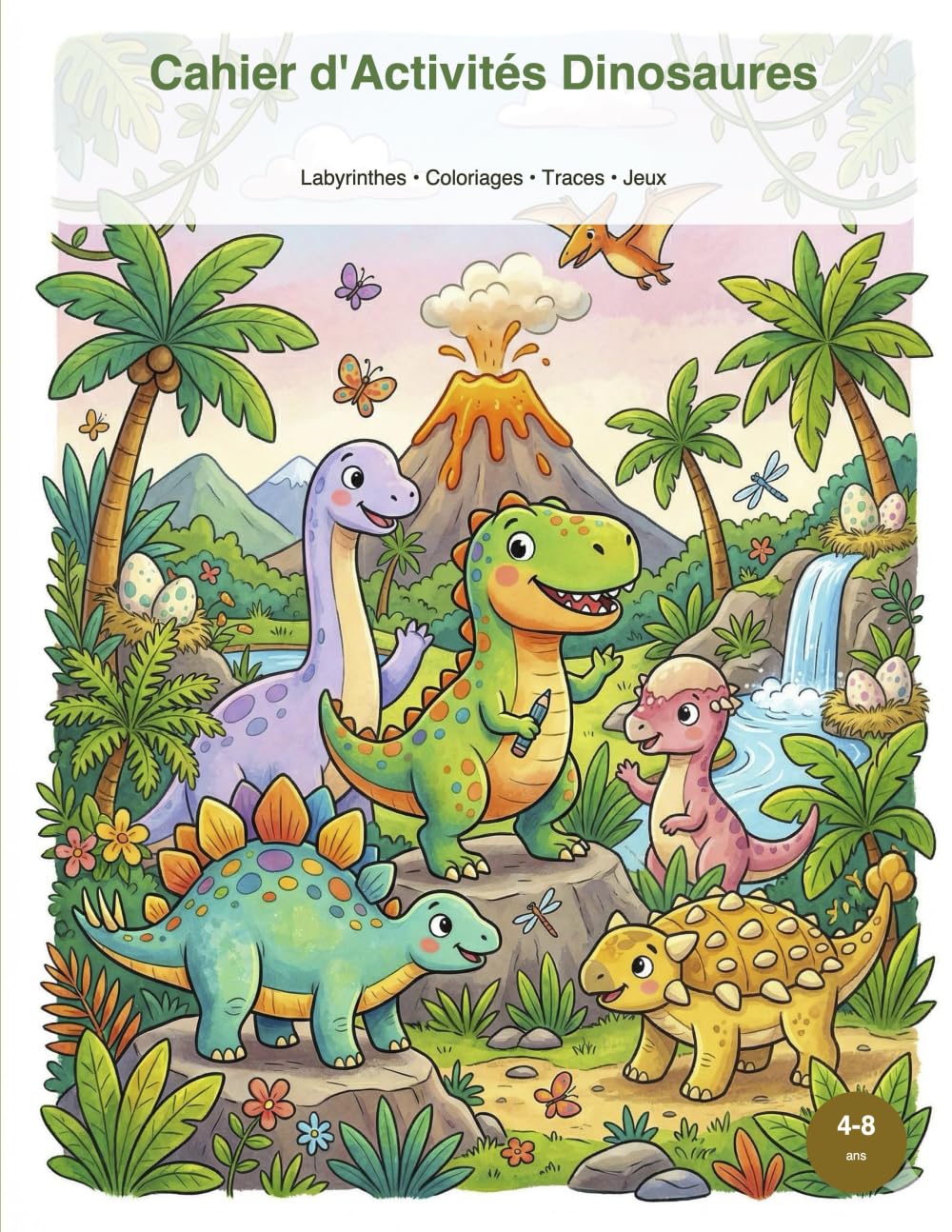 Dinosaures Cahier d'Activités pour Enfants 4-8 Ans : 109 Jeux Éducatifs | Labyrinthes, Traçage Lettres et Chiffres, Coloriages, Mots Mêlés, ... | Maternelle et Primaire | Cahier Vacances