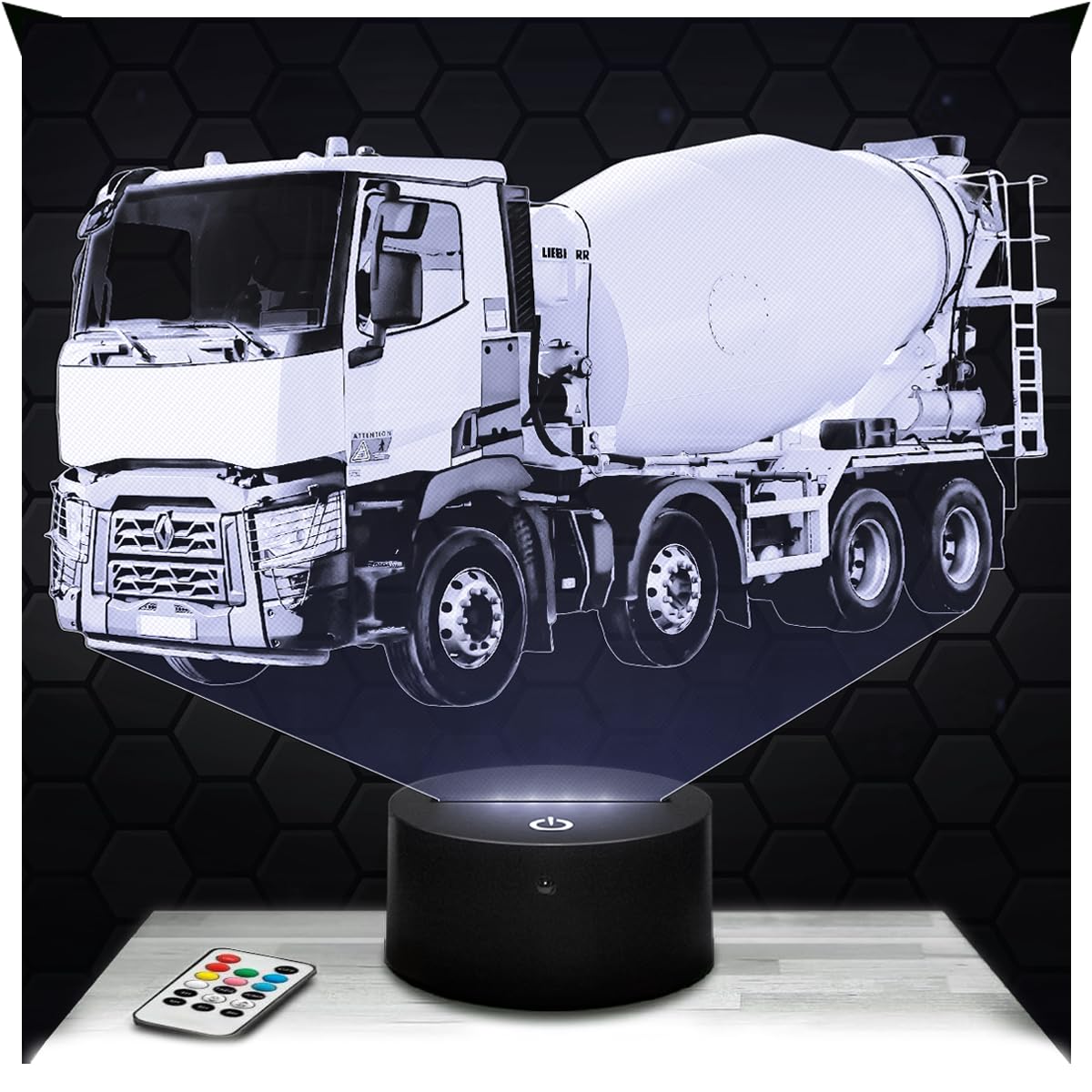 Lampephoto.fr - Concrete Mixer Truck 3D Lamp, Night Light 3D LED Illusion Lamp, Vehicle Construction Machine, Gift Idea for Men Night Light for Children's Bedroom, Gifts Idea for Boys, Christmas, gift