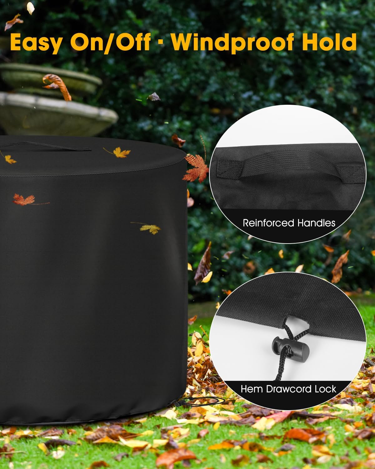 Cover for Solo Stove Summit 24 Fire Pit — Water-Resistant Outdoor Protection — 600D Oxford with PVC Backing, Inside Seam-Taped, Drawstring Hem, Top Handle — Accessories for Solo Stove Summit