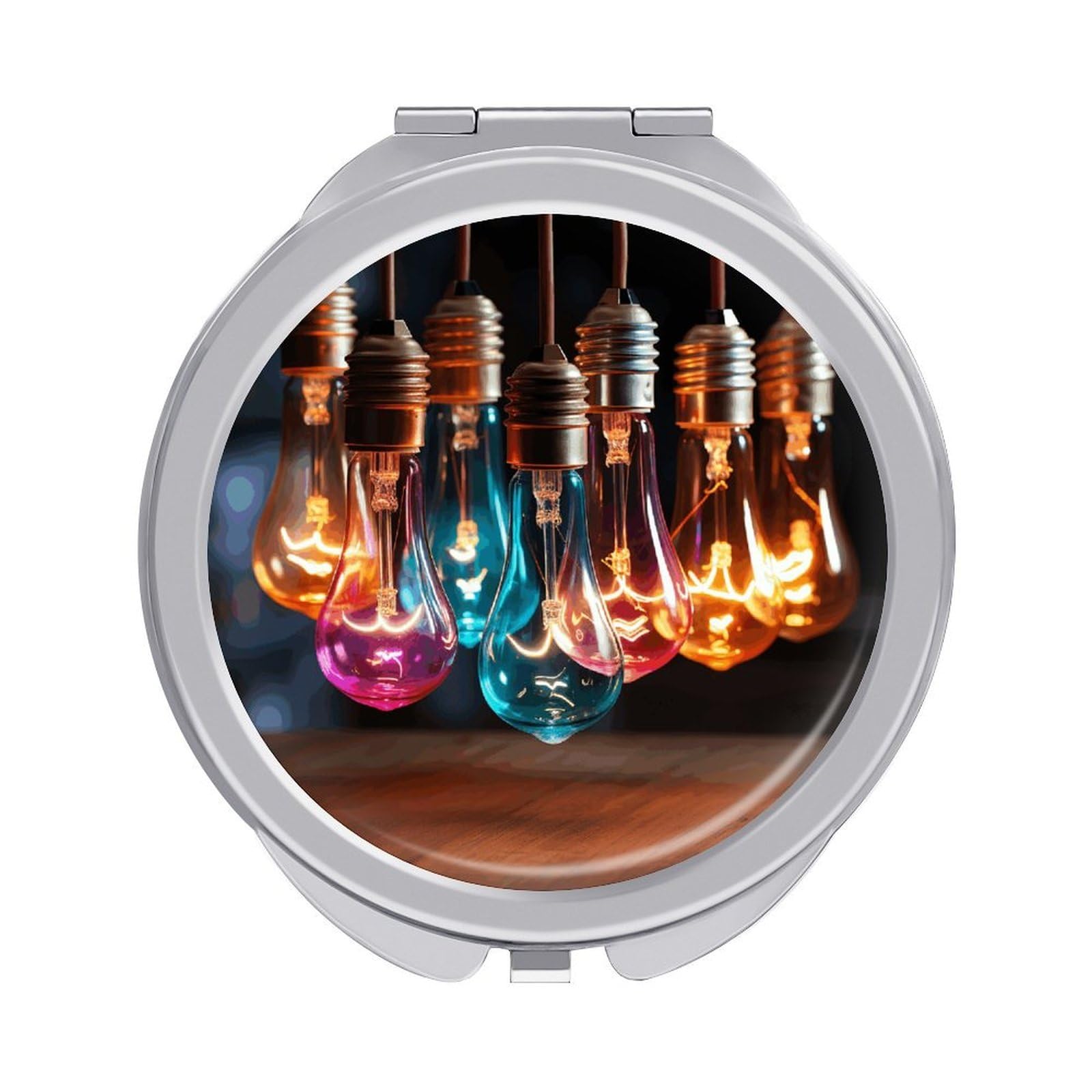 JTREHY - A string of colorful bulbs, portable makeup mirror, foldable, compact travel mirrors, 2 sides round pocket mirrors, cute handheld beauty mirror for purse