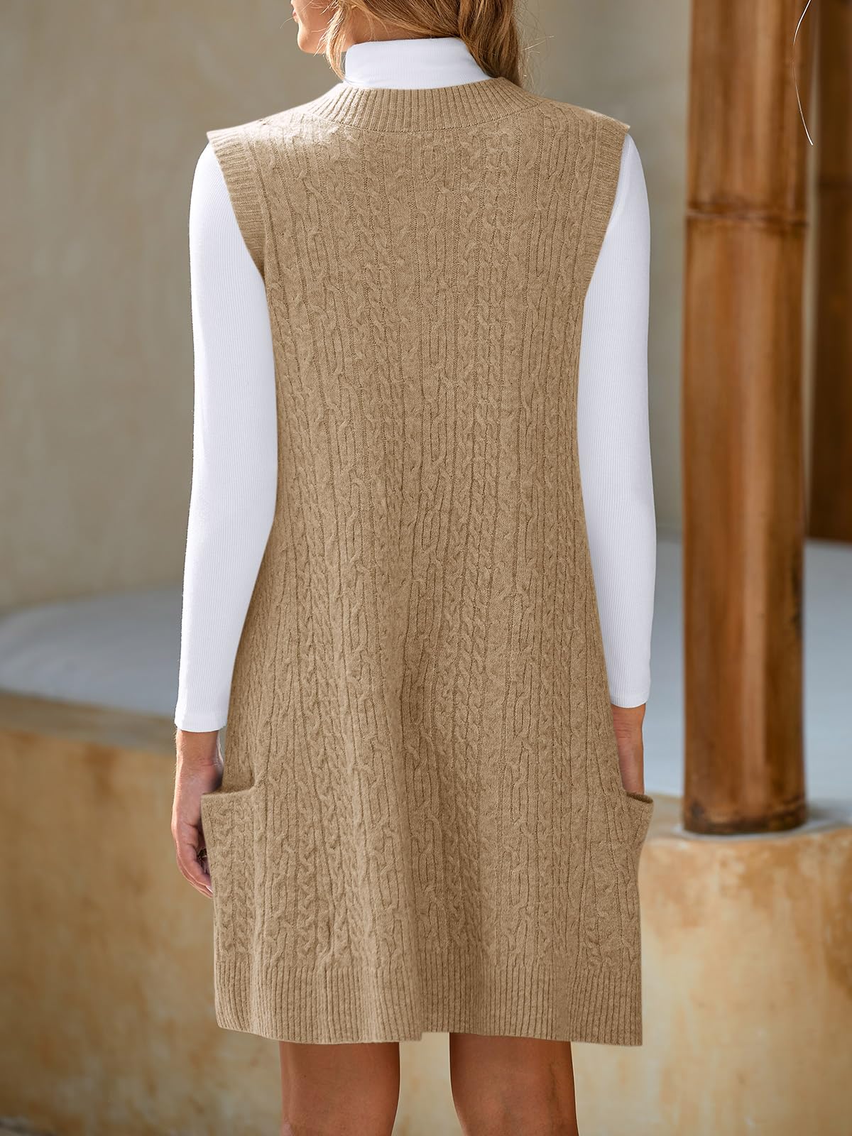 Cicy Bell Mini robe chandail surdimensionnée à col en V sans manches pour femme, tendance, décontractée, en tricot torsadé