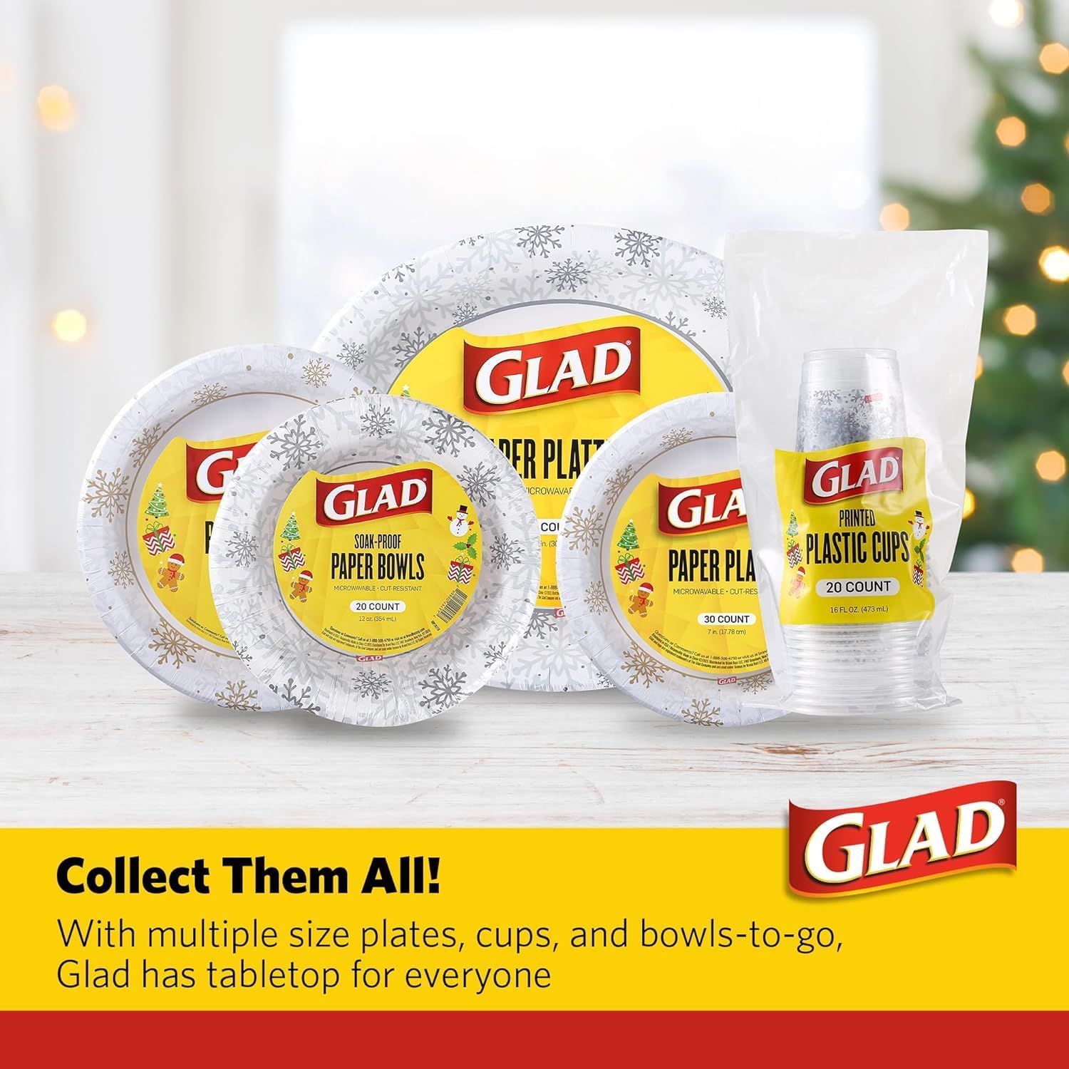 Glad Everyday Disposable Paper Bowls, Holiday Gray Snowflake Design - Heavy Duty, Microwavable Bowl - Grey Snowflakes - 12 Ounces, 20 Count - 8 Pack