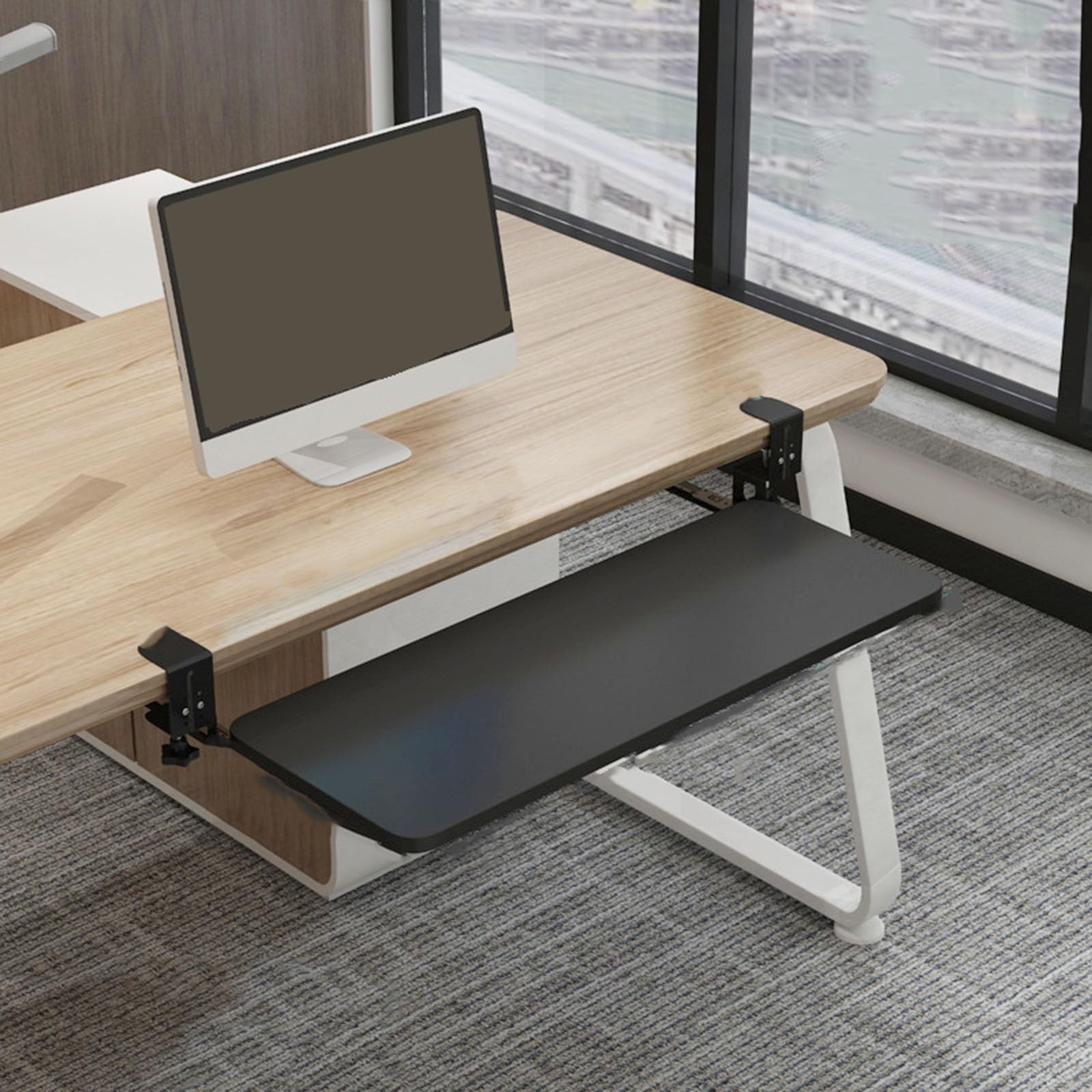 Tastaturablage unter dem Schreibtisch, ausziehbare Tastaturablage Schreibtischverlängerung Computertisch Verlängerungsregal ergonomische Tastaturablage für das Home Office(Schwarz,52*24*1.2cm)