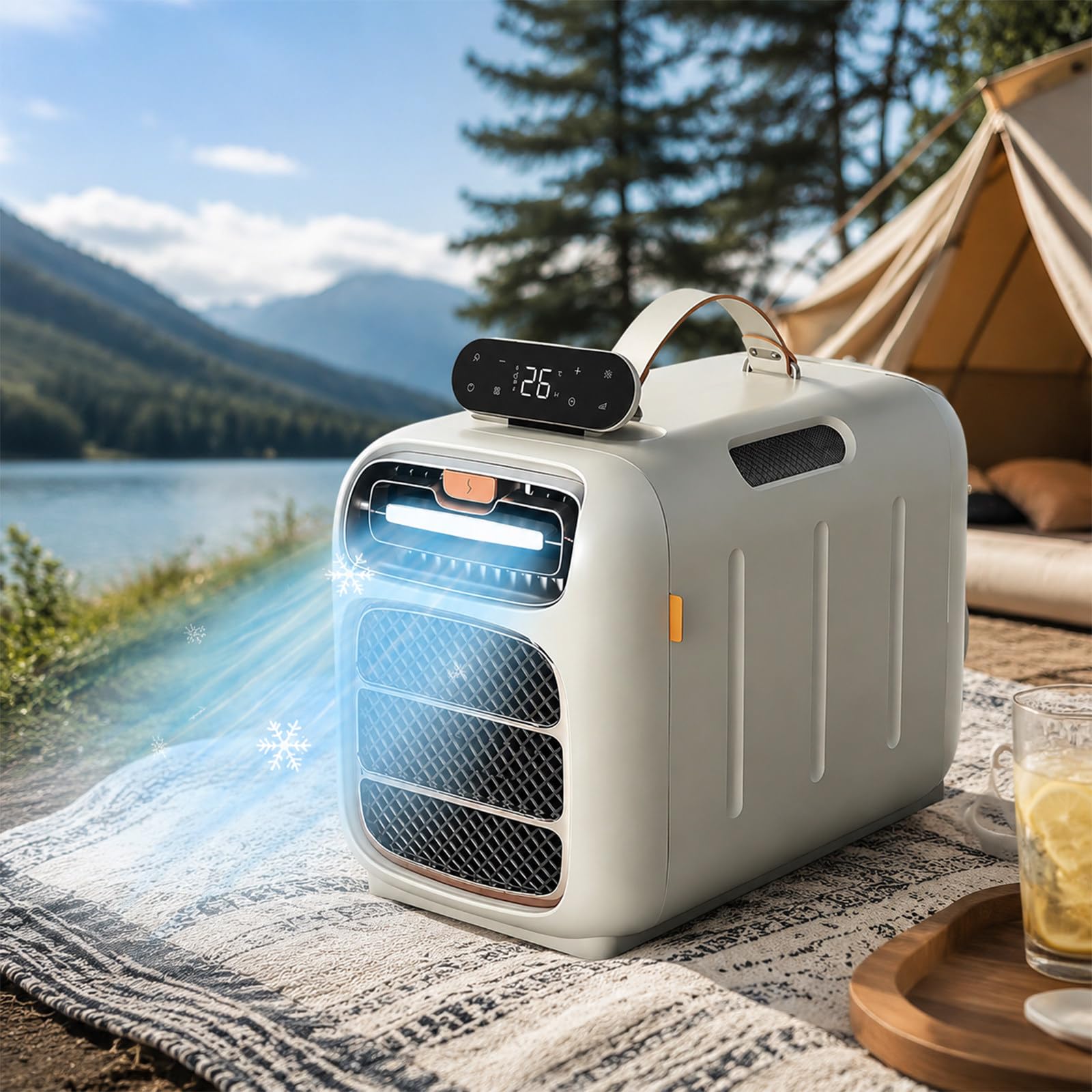 SHUMIAO Mini Air Conditioner Portable 5200 BTU, 1500W Multi-Functional Climate Controller with Built-in Bluetooth Soundbar & Whisper Sleep Setting for Picnics, Holiday Hotels