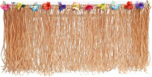 Falda de mesa de hierba Luau de 9 pies, falda de mesa hawaiana para decoración de fiesta Luau, suministros de decoración de bar Hula Tiki, manteles