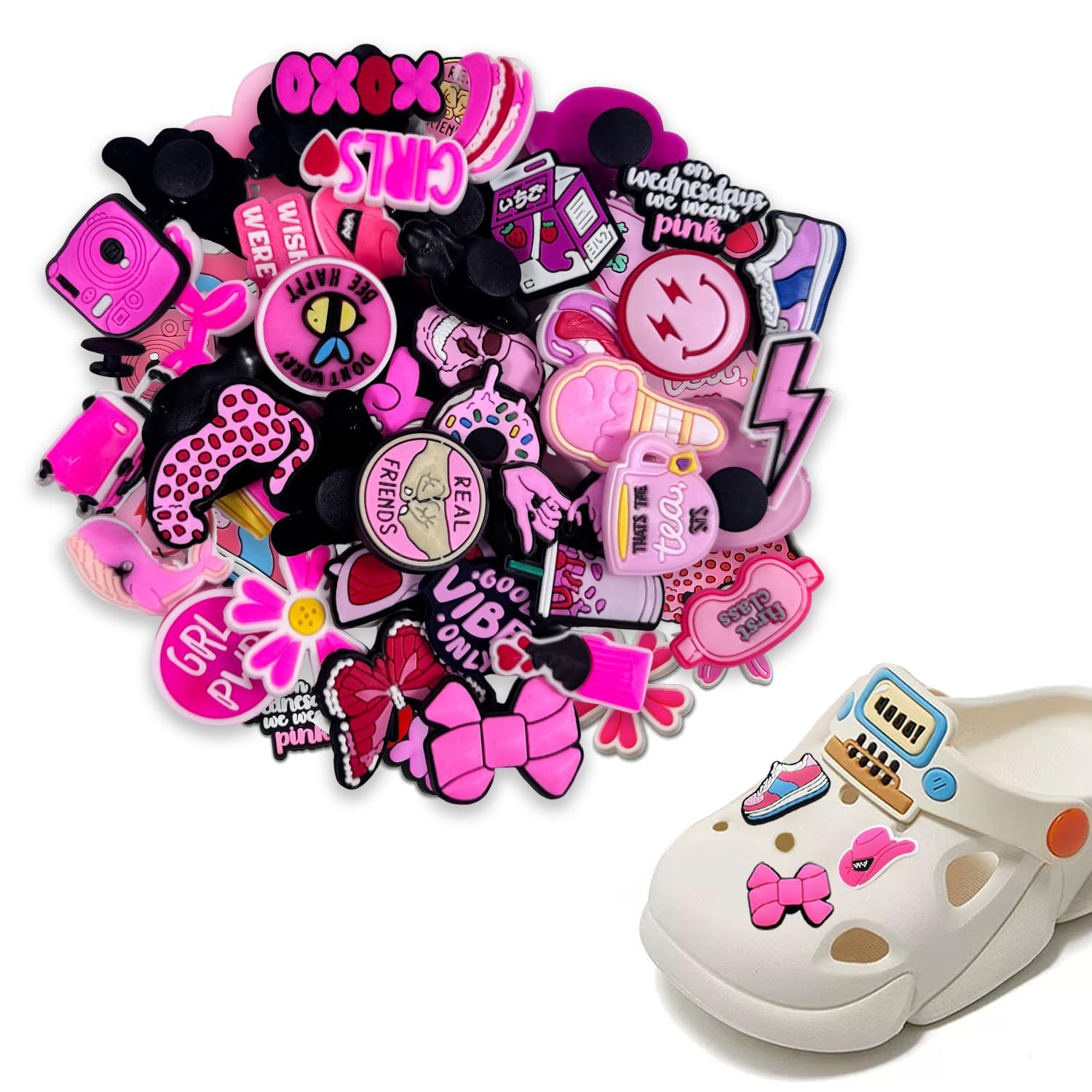 BendJoy ® 35 PCS DIY Pink Crocs Charms for Women and Men - Crocs Sticker Buttons - Crocs Accessories for Women - Fun Crocs Sticker Buttons - Charms for Crocs Shoes for Unisex-Adult and Kids (B0DB4N5HYK) Amazon Price History, Amazon Price Tracker