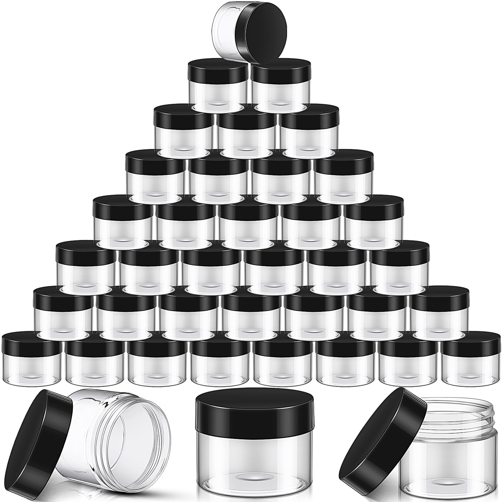 SATINIOR 36 Pieces 4 oz Plastic Jars with Lids Wide Mouth Airtight Reusable Container Acrylic Cosmetic Small Jars for Lotions Ointments Travel Toiletries Creams Make up Storage(Black)