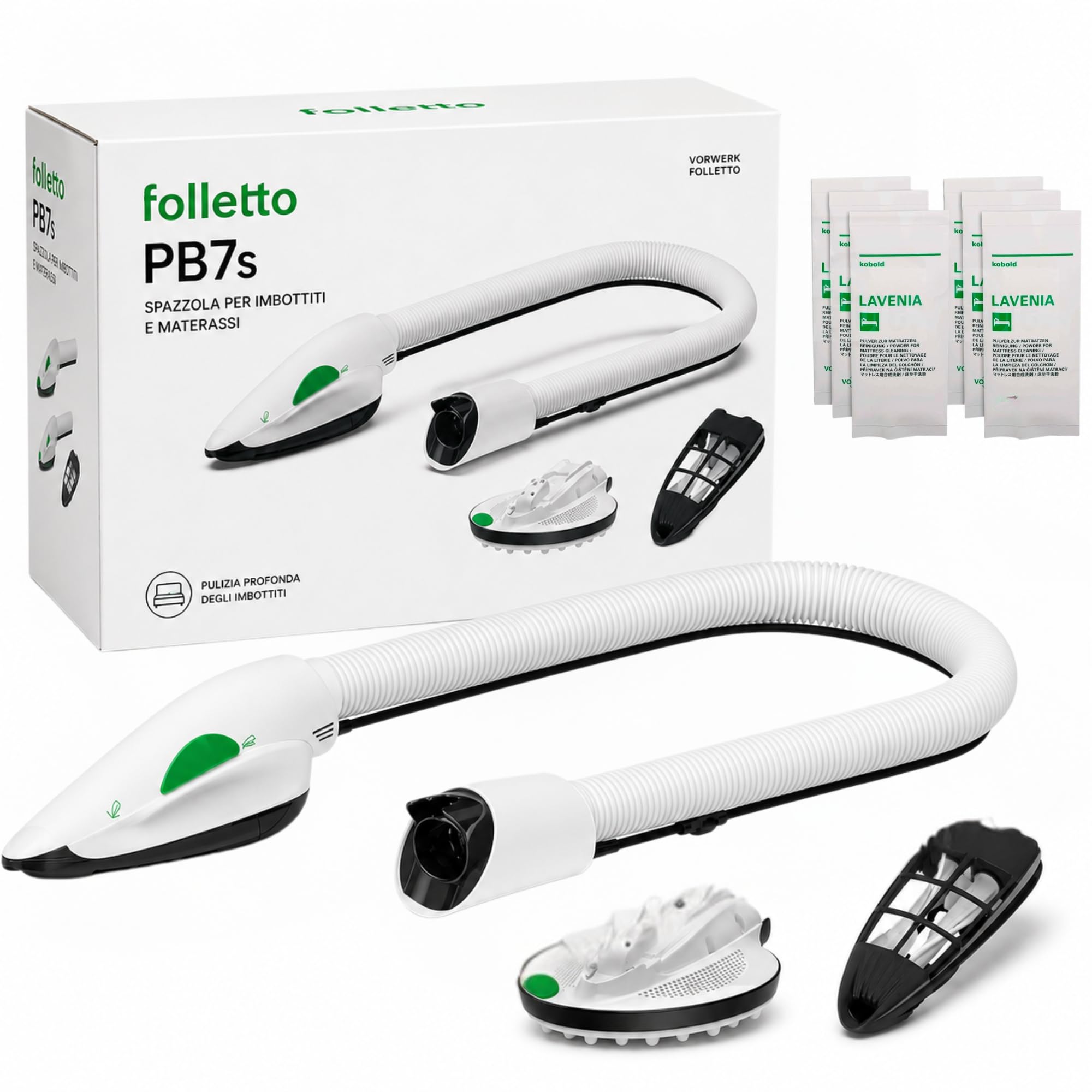 Folletto Picchio PB7/7S USATO COME NUOVO (DA ESPOSIZIONE) per Imbottiti e Materassi ULTIMA GENERAZIONE - COMPLETO di KIT LAVAGGIO e LAVENIA - Accessorio per Divani, Cuscini e Auto -