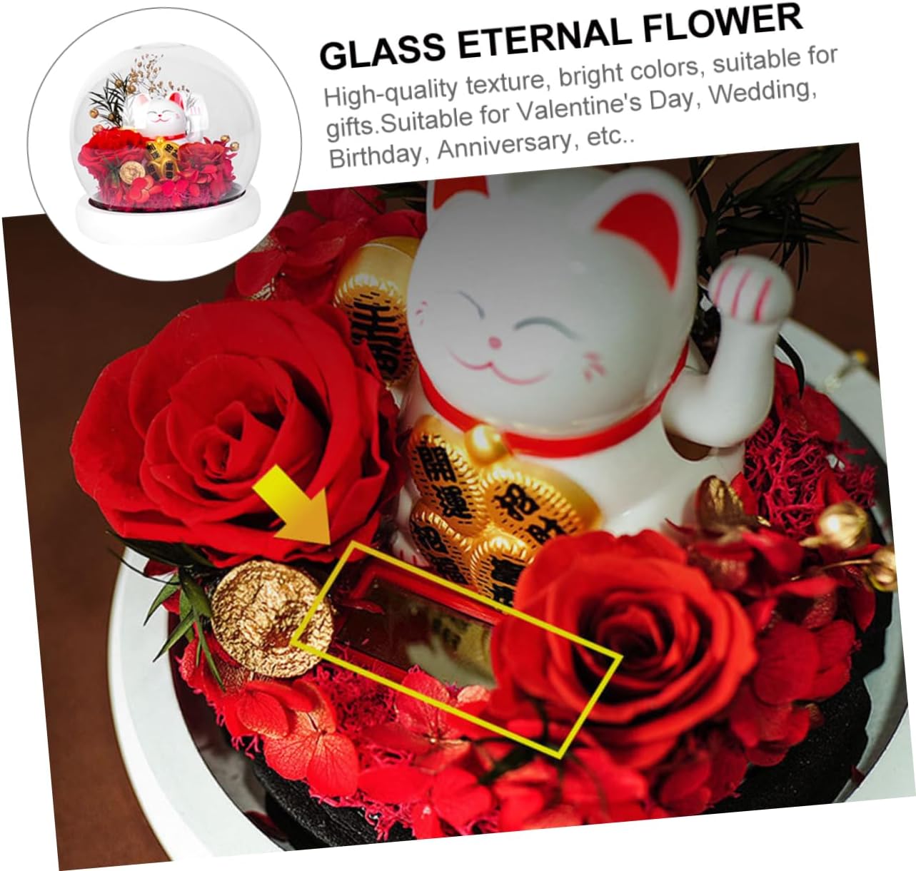 1pc Eternal Flower Rose Glass Dome Cat Adornment Creative Preserved Flower Box for Christmas Valentine Day and Special Occasions Unique Floral Decor