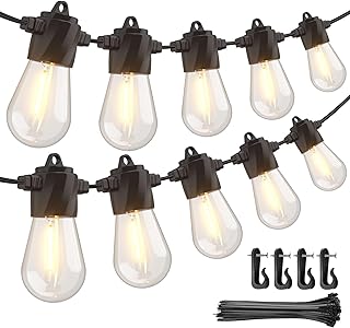 XMCOSY+ Outdoor String Lights, 48Ft Patio Lights with 16 Edison Shatterproof Bulbs, Dimmable Outdoor Lights Waterproof LED String Lights for Outside, Patio, Porch, Yard