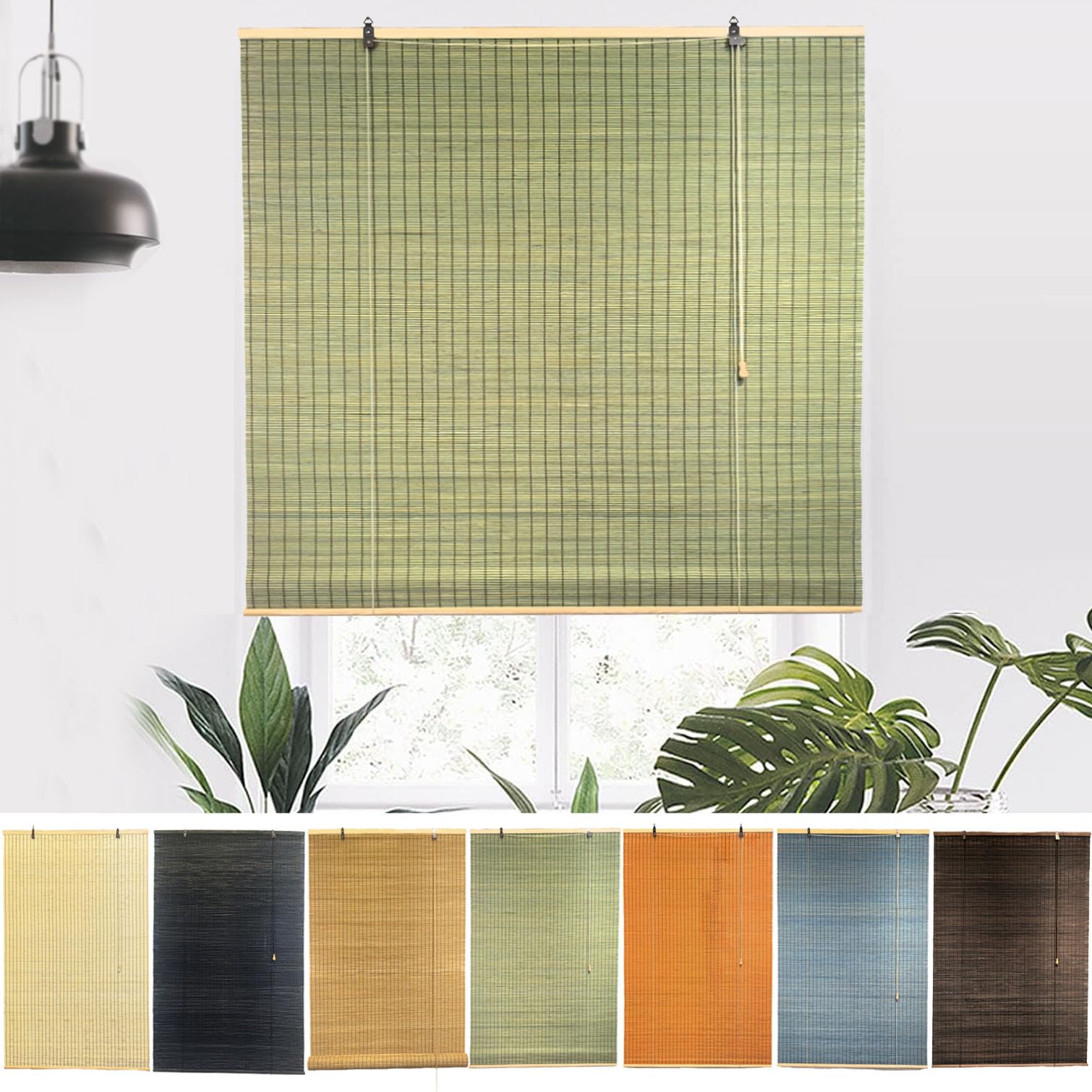 NIANXINN Indoor Bamboo Roller Blinds,Retro Roman Blinds,Natural Wooden Window Decorative Curtain,95% Blackout Roller Blinds,Sunscreen Privacy,Custom,Width x Height (70cm x 100cm,Green)