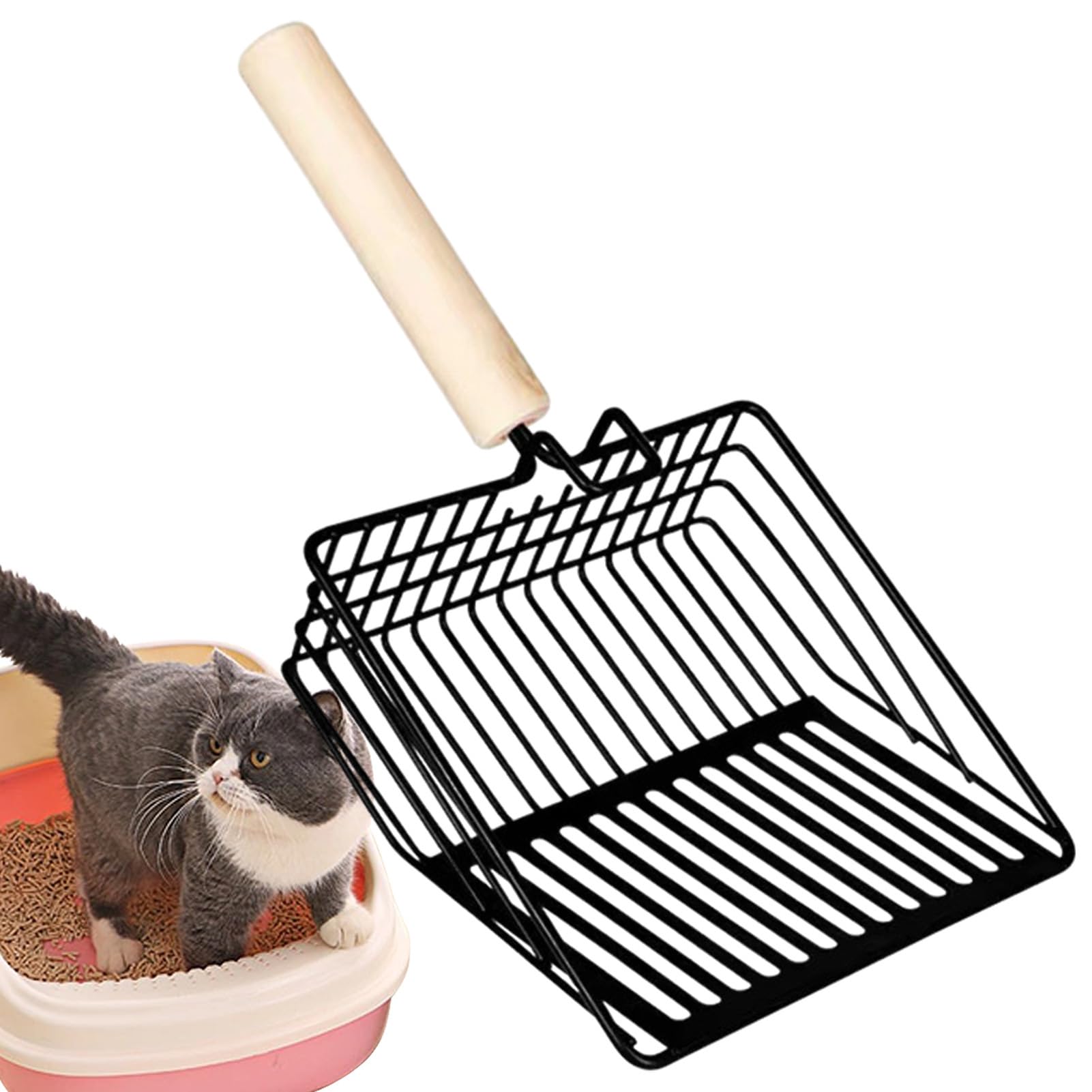 Pala para Arena de Gato, Pala de Arena for Gatos Metal con Mango Largo, ergonómica, Antideslizante, for Caja