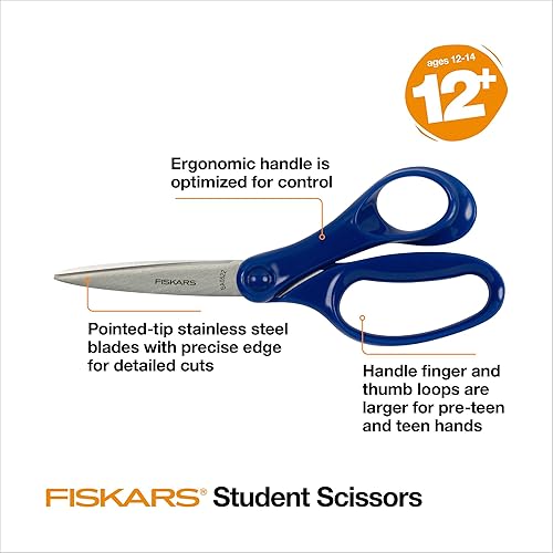 Miniatura 3 de Fiskars Tijeras para estudiantes, color azul (7 pulgadas)