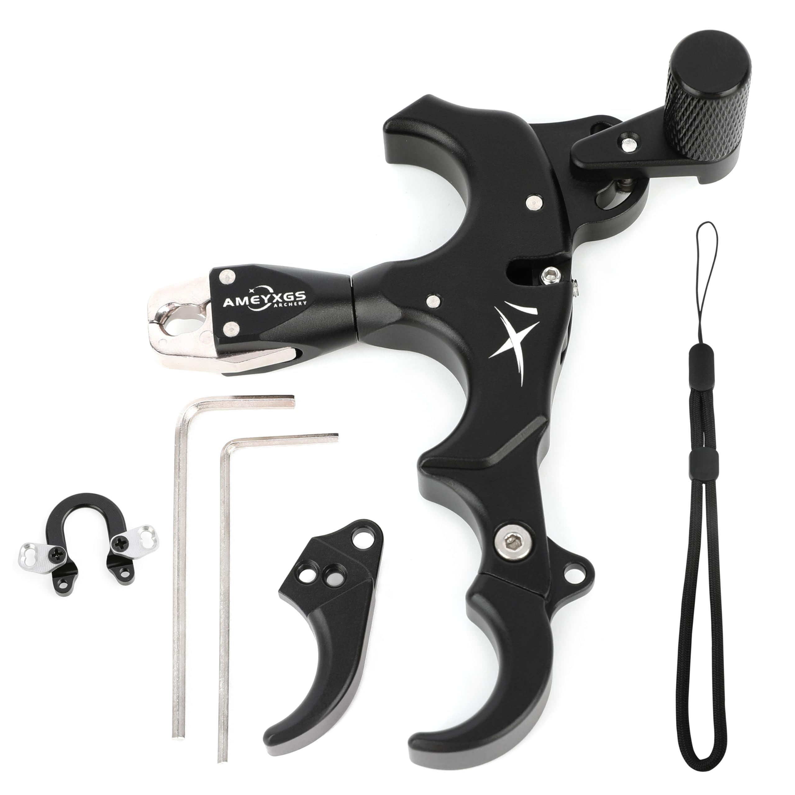 ZSHJGJR Archery Bow Release Aid 360° Rotating Head Thumb Release 3/4 Fingers Adjustable Left/Right Handed for Compound Bow Hunting Shooting Accessories (Black)