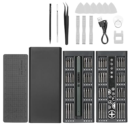 FABOBJECTS Lithium Electric Screwdriver 82 in 1 Precision Screwdriver Set Precision Hand Screwdriver Bit Set with 64 Bits Repa Tool for Phone Laptop Camera Watch Computer White