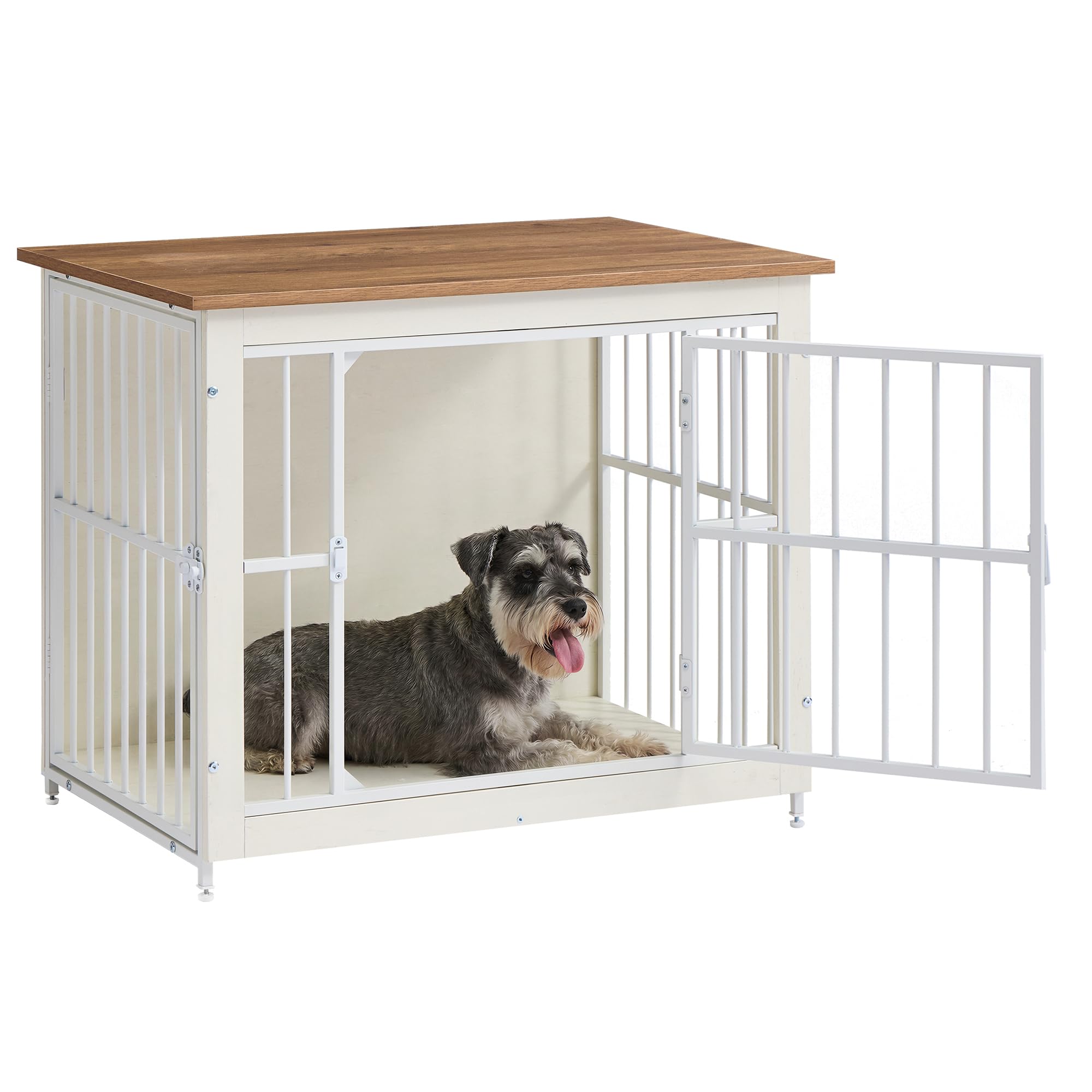 Feandrea Meuble Cage pour Chien, Table d’Appoint, avec Fond Plein, Maison de Chien 2 Portes, 82 x 55 x 64 cm, pour Chiens Jusqu’à 20 kg, Blanc Nuage et Marron Miel PFC022KB01