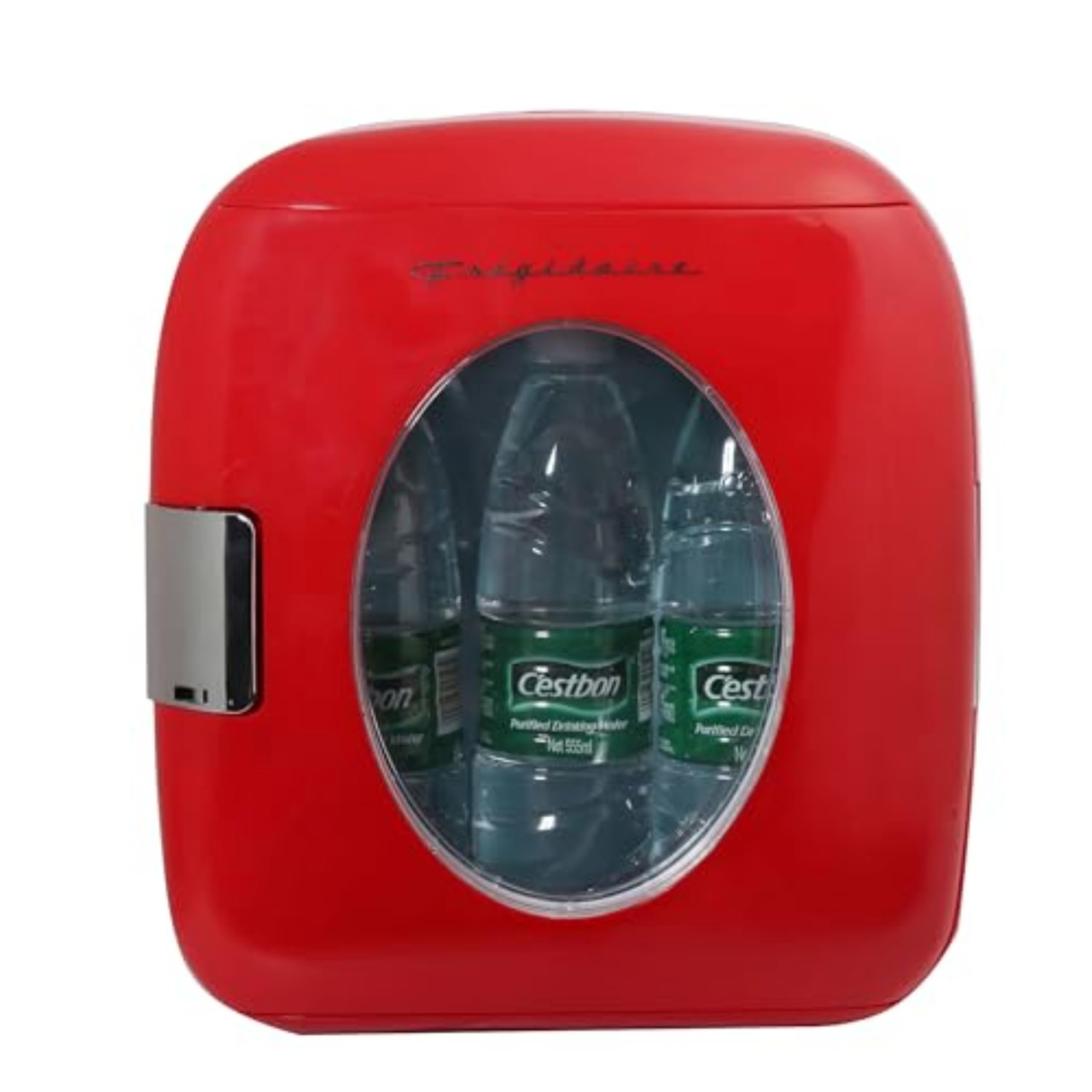 Frigidaire Retro Mini Personal Fridge Cooler, Holds 9L or 12 Cans, Portable for Car, Office, Bedroom, Dorm Room, or Cabin, Features Plugs for Home Outlet & 12V Car Charger - 10"D x 7"W x 10.5"H, Red