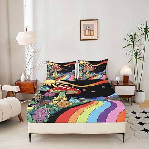 Vista 160 de Erosebridal Juego de sábanas de mariposa azul, tamaño matrimonial, sábanas de hongos y polilla de libélula, sábana encimera de fase lunar, sábana