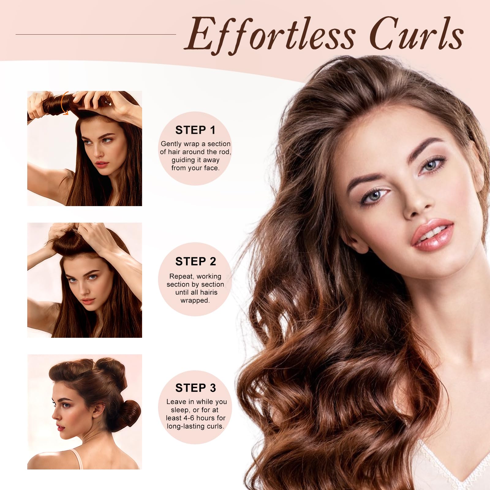 Heatless Lockenwickler, Heatless Locken über Nacht Set für Frauen, weiche Lockenwickler zum Schlafen, Jumbo No Heat Hair Curlers Set mit Kopftuch und Haken für langes Haar (Rosa, 4 Packungen)