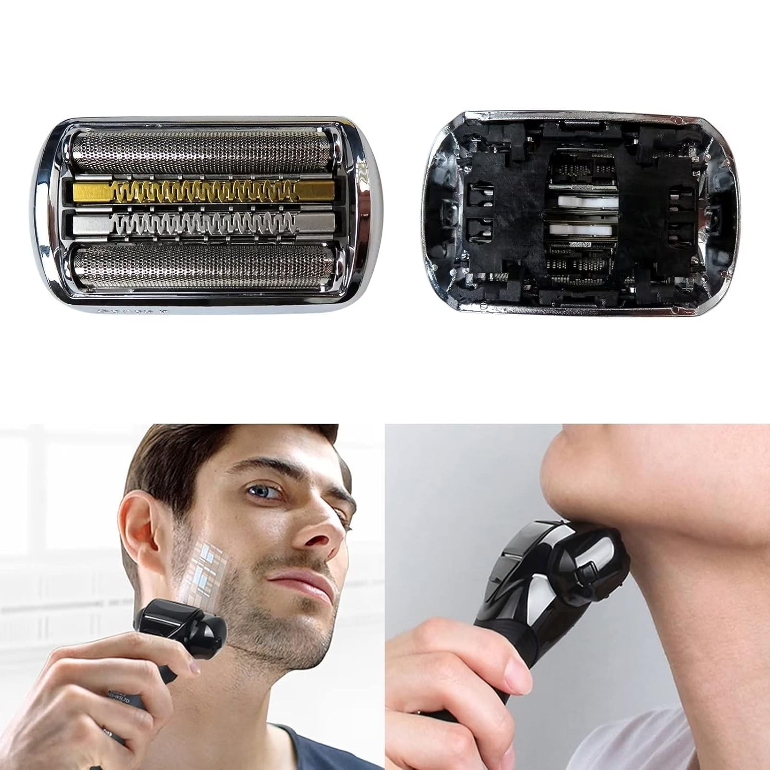 Professional 92B 92S 92M Electric Shaver Head Replacement for all Bra-un 9 Series Razors - 9290cc 9291cc 9370cc 9296cc (Silver, With Gold-Plated Cutter)