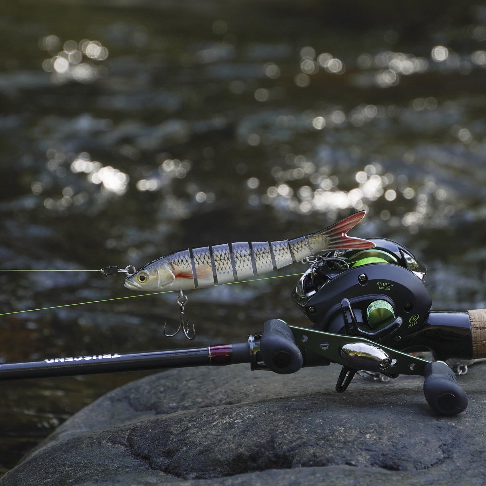TRUSCEND Easy Catch Swimmax, magiczne hałaśliwe turbulentne poruszanie się i wibracje dla większej liczby gryzień, segmentowa przynęta kąpielowa połączona najsilniejszym włóknem Dyneema, realistyczne