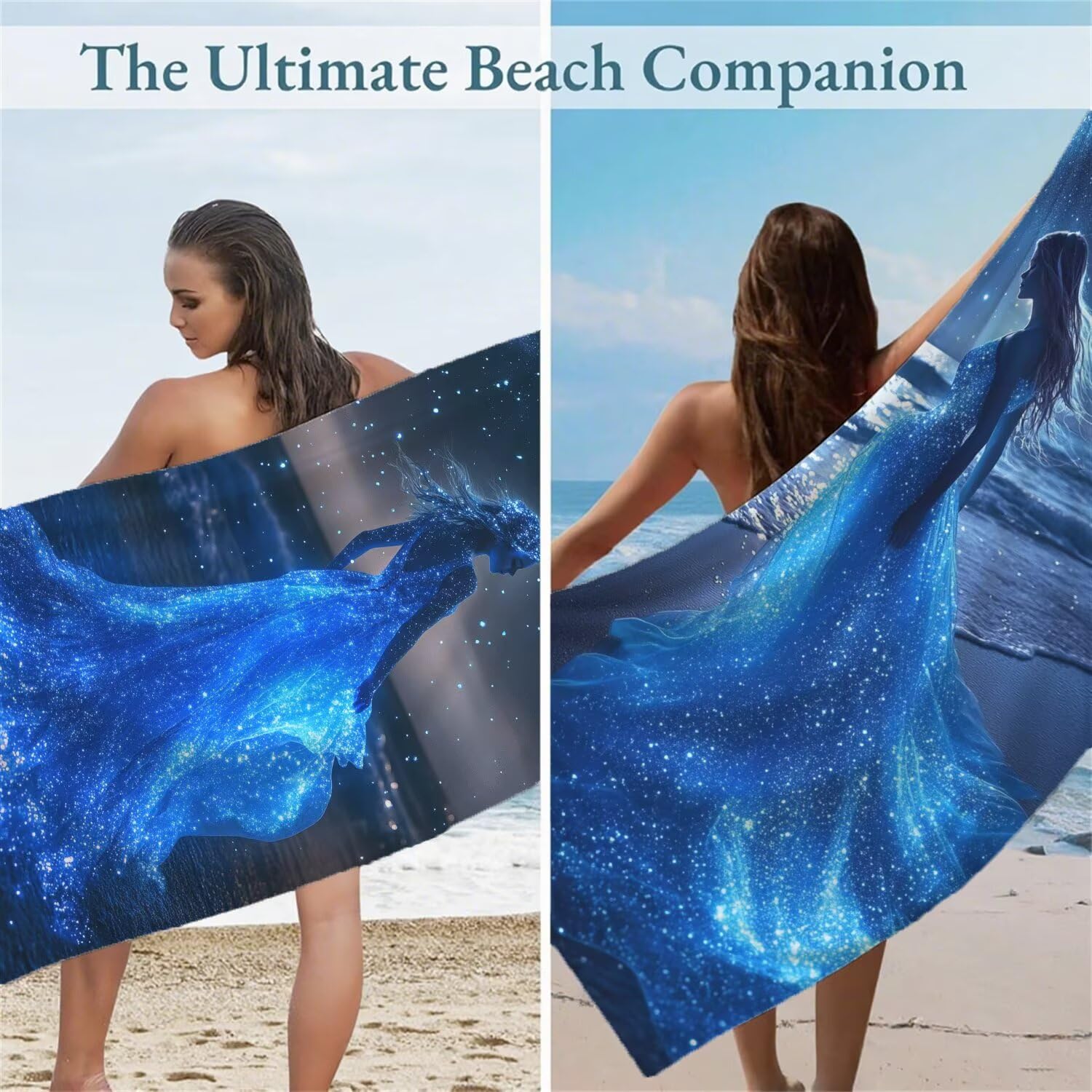 Bleu Serviette de Plage 100x200cm Lot de 2, Rêve Serviette Microfibre Ultra Absorbantes Séchage Rapide Anti Sable Léger Transport Compacte Drap de Plage pour Piscine Voyages Femme et Homme, Model411